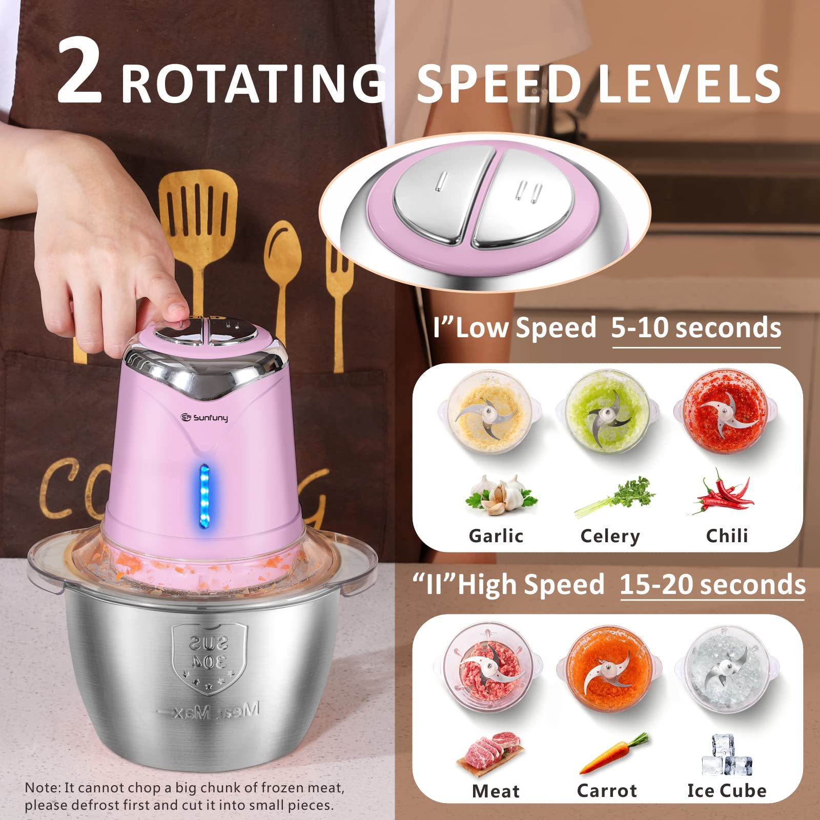 USB Rechargeable Cordless Food Processor - 6000mAh Electric Vegetable Chopper & Meat Grinder with 5-Cup Stainless Steel Bowl, 4 Blades, BPA-Free (Pink) | Perfect for Baby Food, Garlic Chopping & Mini Kitchen Mixing