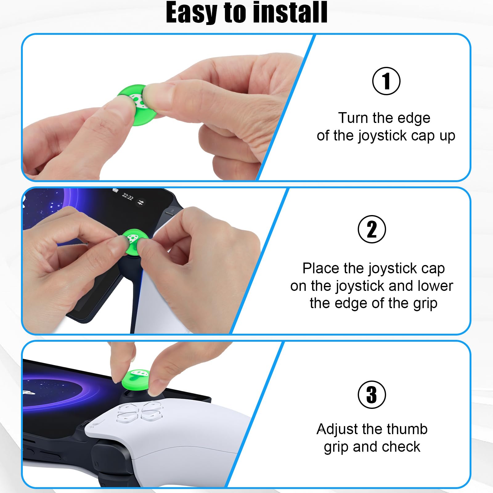 Non-Slip Silicone Thumb Grip Caps for Playstation Portal - Soft Joystick Covers with PS5 Controller Protector - 2 Pairs (4 Pieces) - Perfect for Gaming Comfort and Enhanced Grip During Long Play Sessions