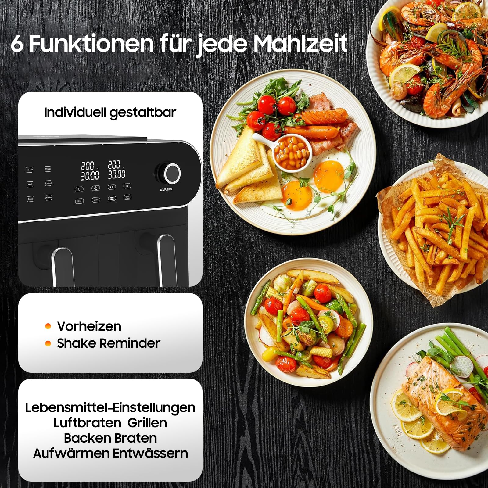 XXL 11L Dual Zone Air Fryer by Iceagle – 6-in-1 Large Capacity Air Fryer with Double Drawer, Touch Screen, 1700W | Healthy Cooking for Family, Fries, Chicken, Vegetables | Perfect for Large Families & Entertaining