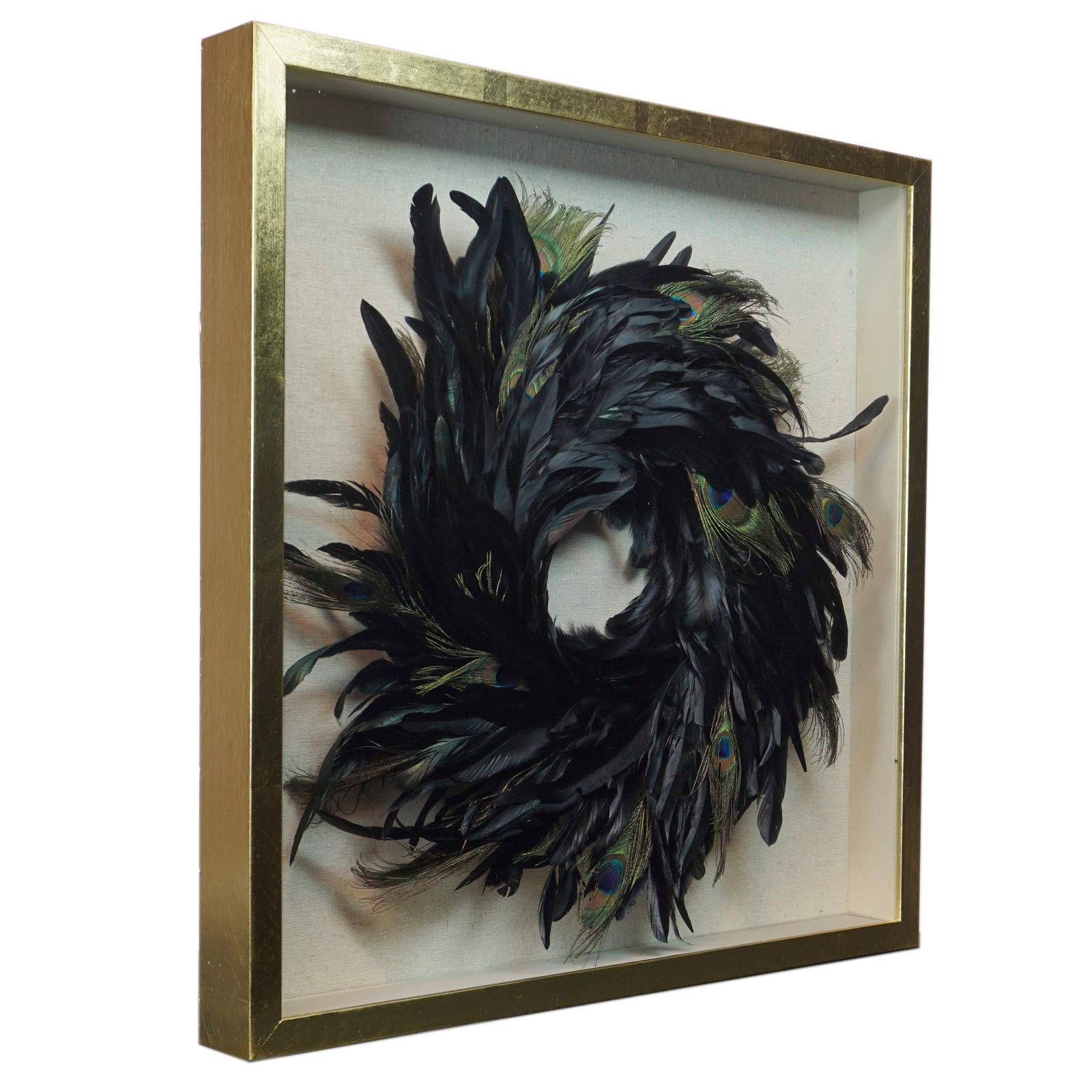 Handmade Feather Wreath Shadow Box - Elegant Wall Decor for Home, Wedding & Nursery | Rustic Boho Chic Room Decoration