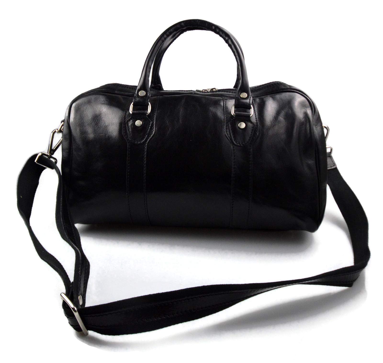 **Genuine Italian Leather Travel Bag for Men & Women - Carry-On Duffle with Handles & Shoulder Strap - Black Sports Leather Cabin Luggage (Perfect for Business Trips, Gym & Weekend Getaways)**