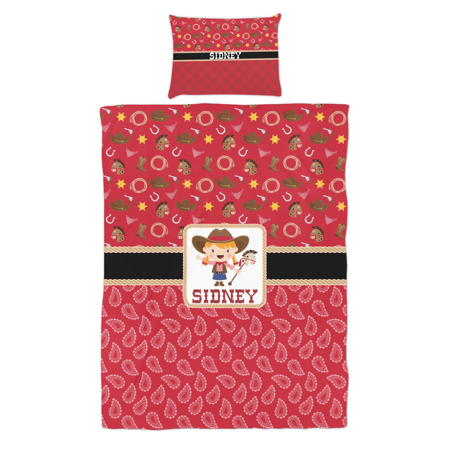 Personalized Red Western Duvet Cover Set Twin Size - Cowboy Themed Bedding for Western Decor, Ranch Style Bedroom & Country Home Decor