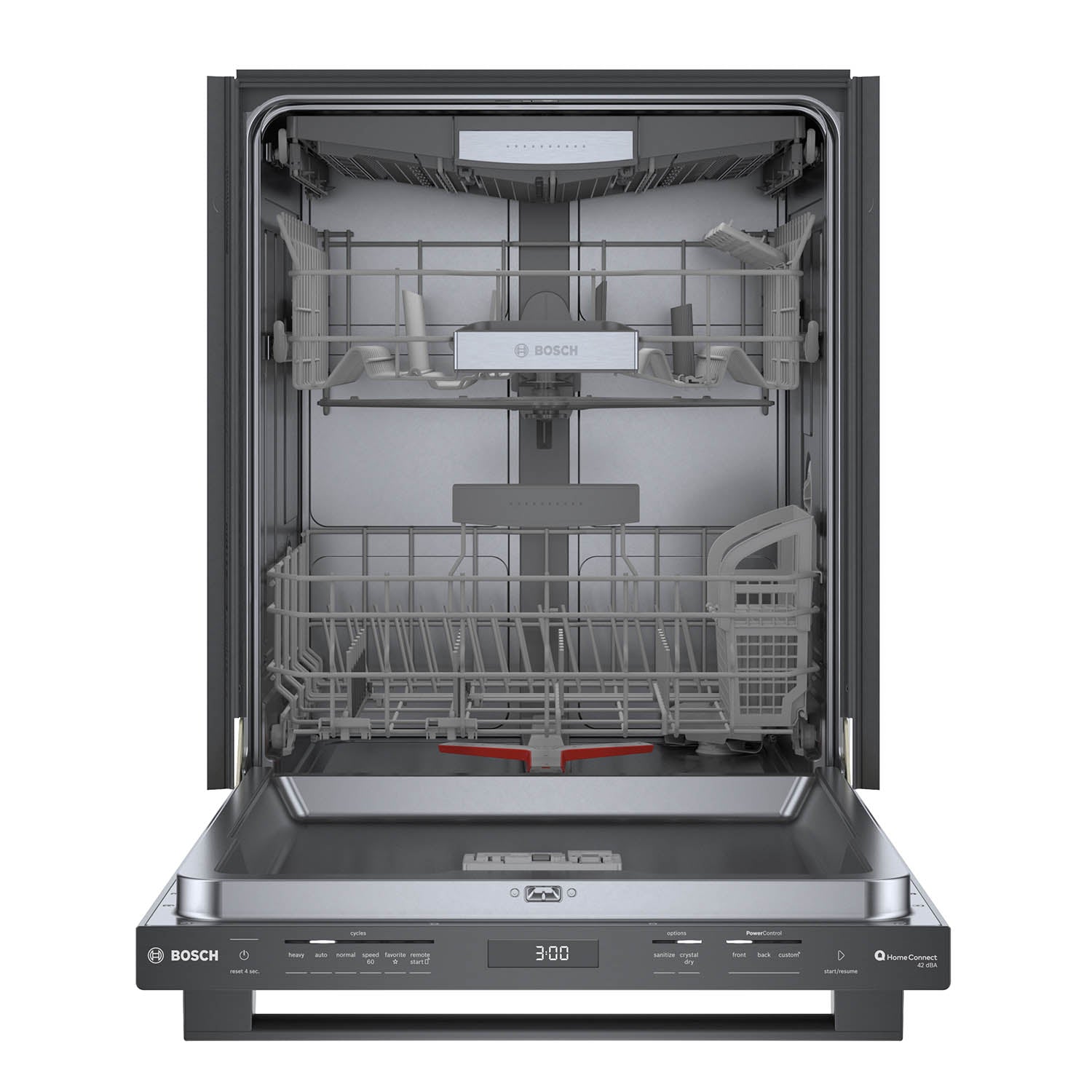 Bosch 24 Inch Black Stainless Steel Smart Dishwasher with Home Connect | 3rd Rack & Flexible Loading | Energy Star Certified | Perfect for Large Families & Entertaining Guests