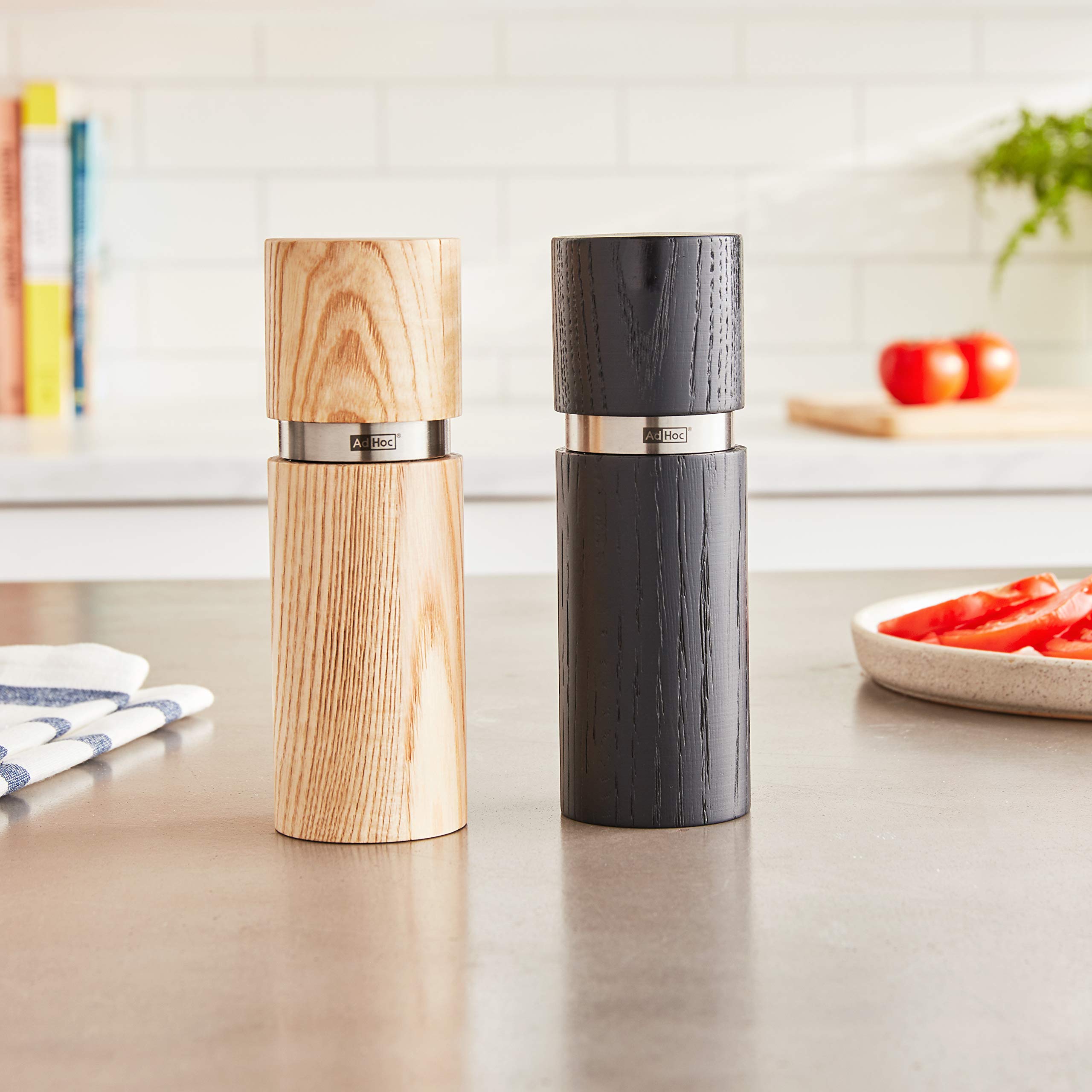 Premium AdHoc Textura Pepper and Salt Mill Set - Ceramic Grinding Mechanism Adjustable Spice Grinder for Cooking - Perfect for Kitchen, Dining Table & Gourmet Seasoning