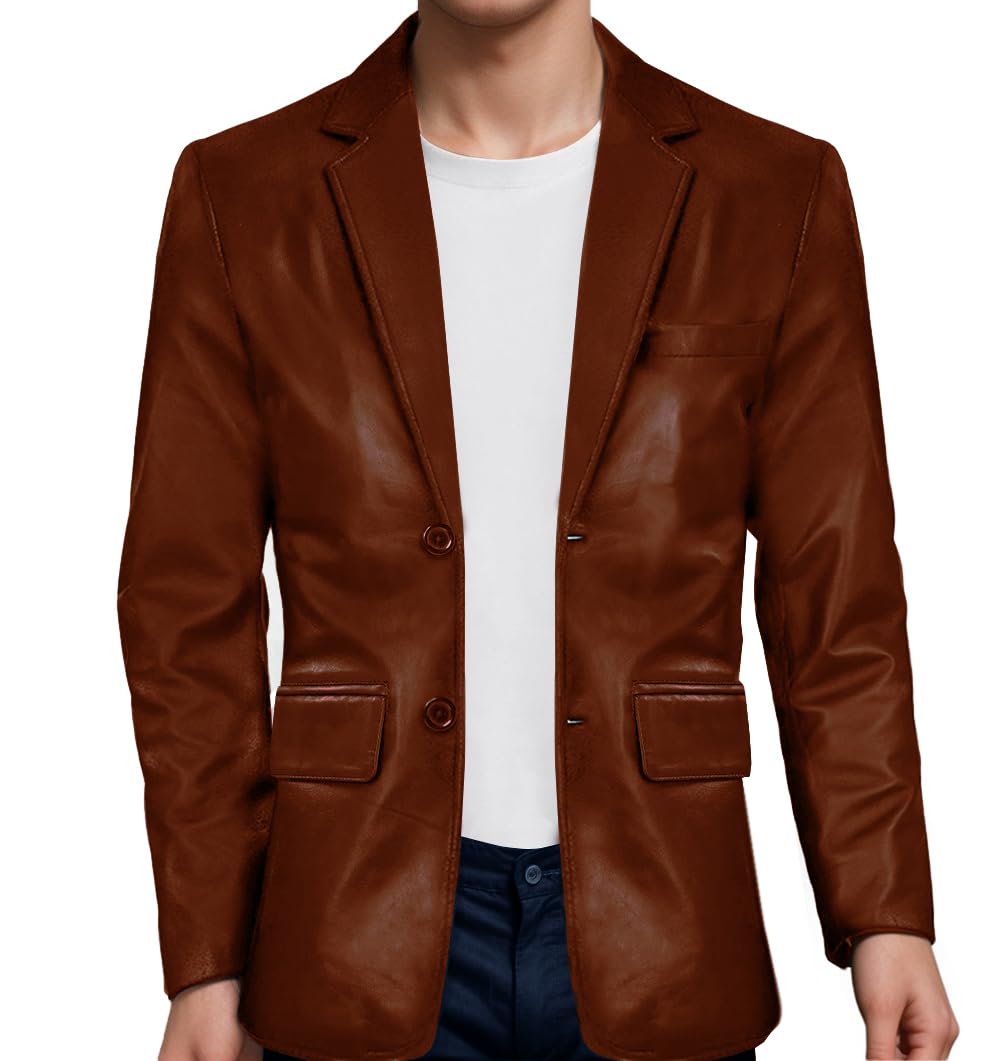 Premium Double Breasted Men's Lambskin Leather Jacket & Blazer - Classic Formal & Casual Coat for Business, Dating & Outdoor Events