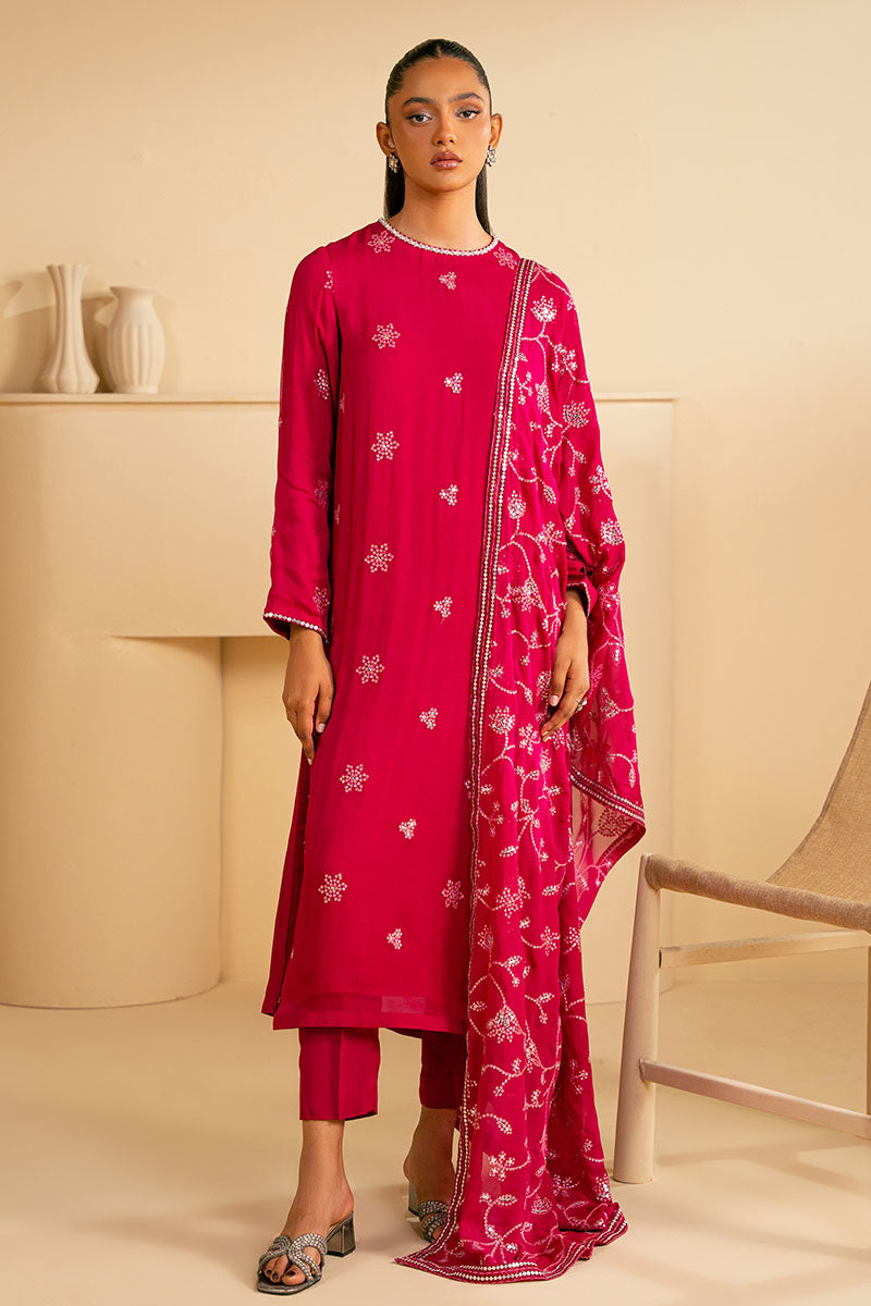 MAGENTA BLOOM 3-Piece Women's Ethnic Outfit Set (Shirt, Pants & Dupatta) - Traditional Indian Kurti Pajama Suit for Festivals, Weddings & Special Occasions