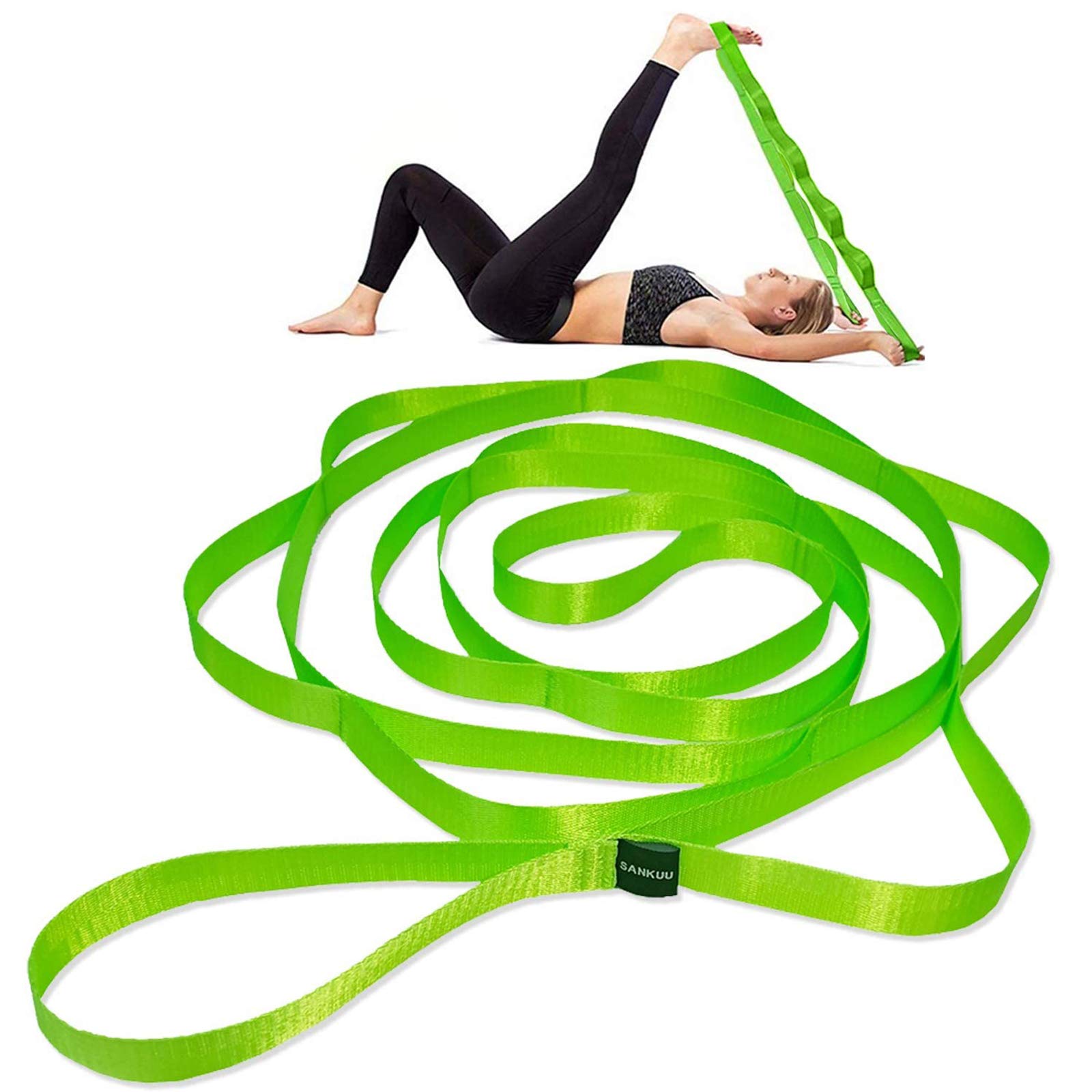 12 Loops Yoga Stretch Strap for Physical Therapy & Flexibility Training - Exercise Strap with Instruction Guide for Home Workouts, Pilates & Rehabilitation