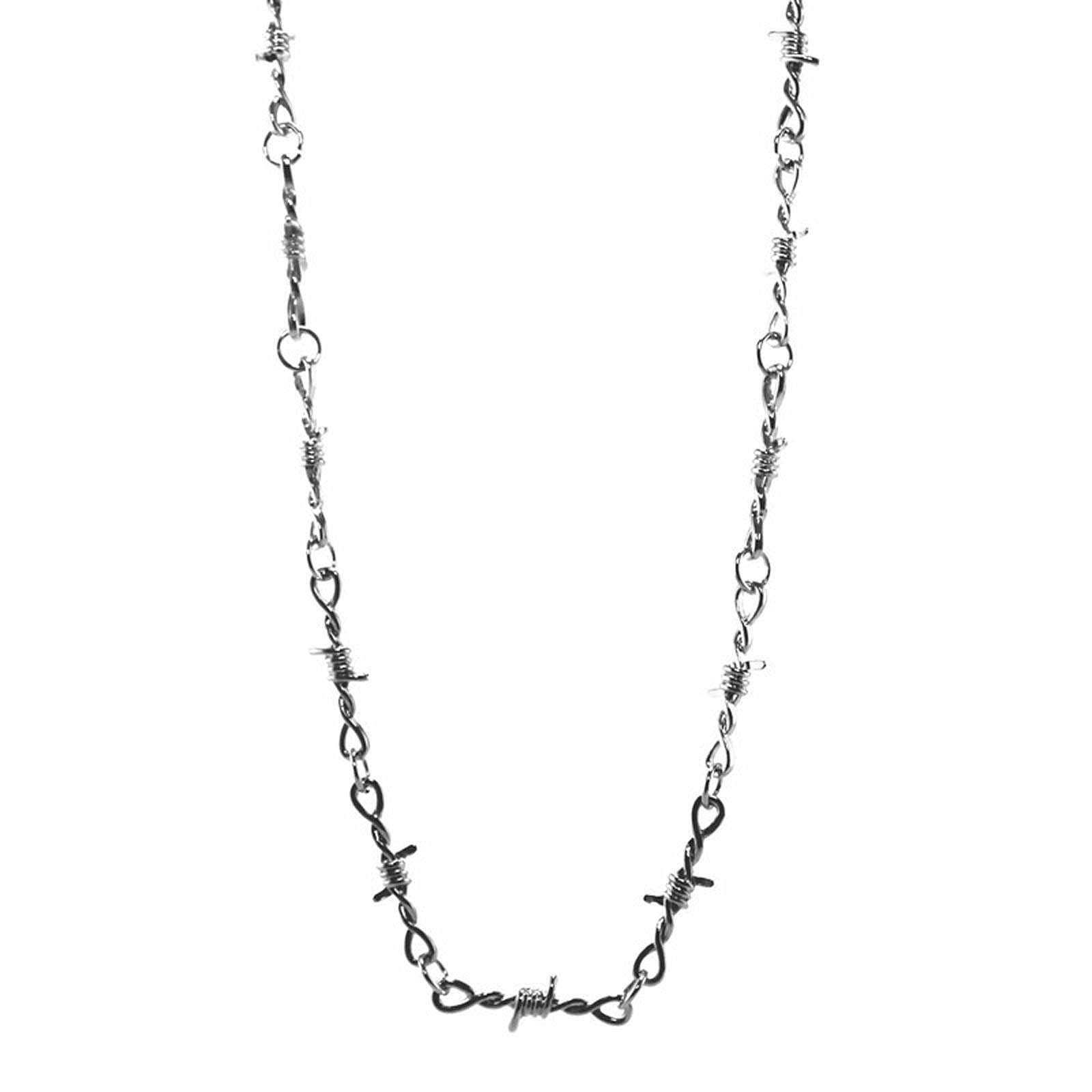 Gothic Punk Barbed Wire Chain Necklace for Men & Women - Edgy Spiked Metal Choker with Cross Pendant | Perfect for Punk Fashion, Rock Concerts, and Gothic Style Accessories