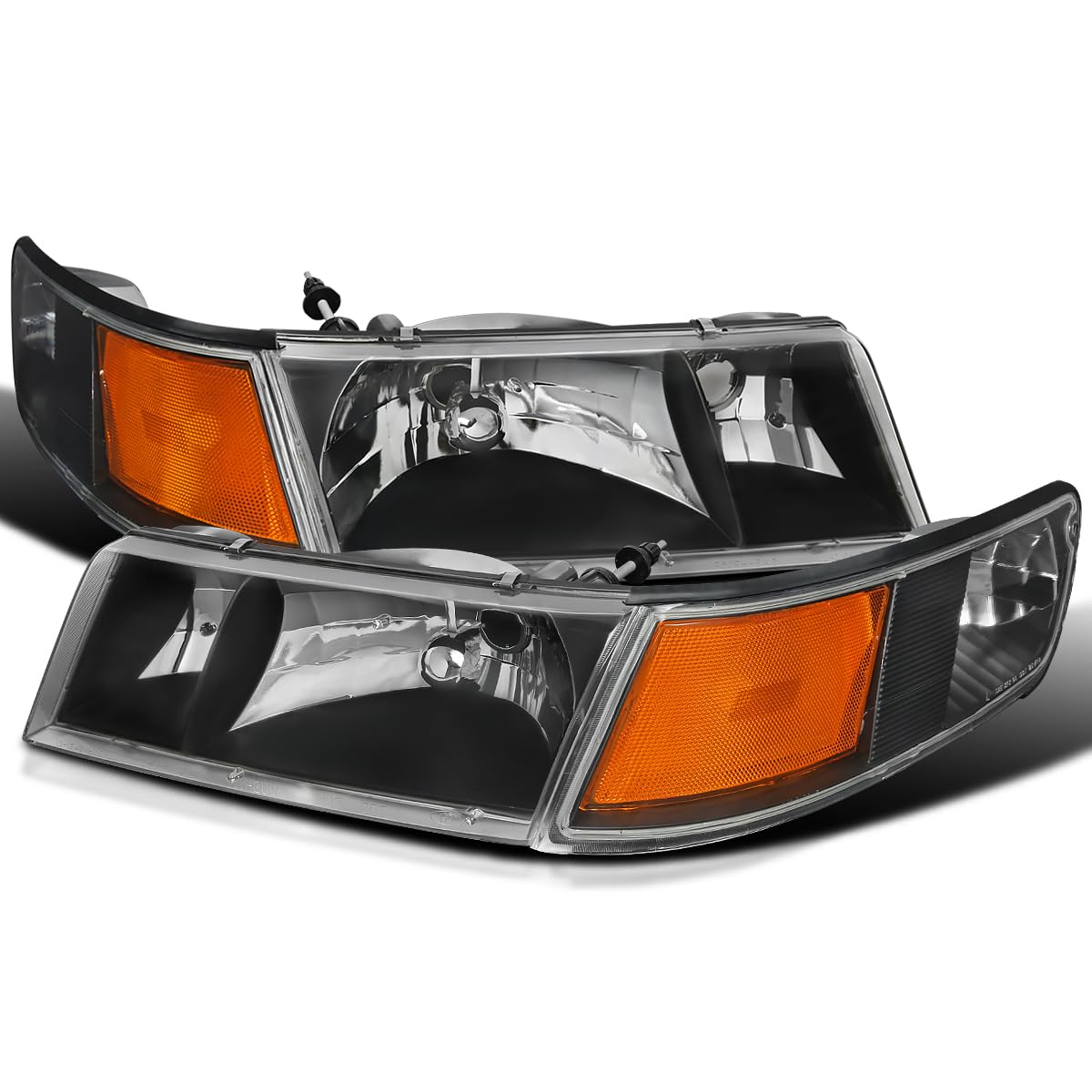 Spec-D Tuning Black Housing Clear Lens Headlights & Corner Lights for 1998-2002 Mercury Grand Marquis - Left & Right Pair Headlight Assembly - Upgrade Your Ride for Night Driving & Custom Look