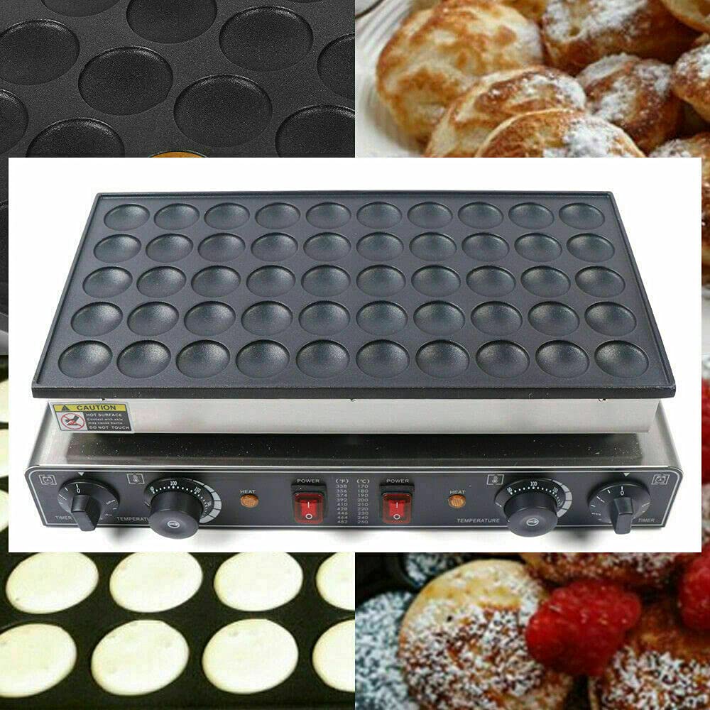Mini Dutch Pancake & Donut Maker Machine - 50 Slots Commercial Electric Waffle Baker with Nonstick Surface (1.7KW) - Perfect for Home Breakfast, Party Snacks & Cafe Business