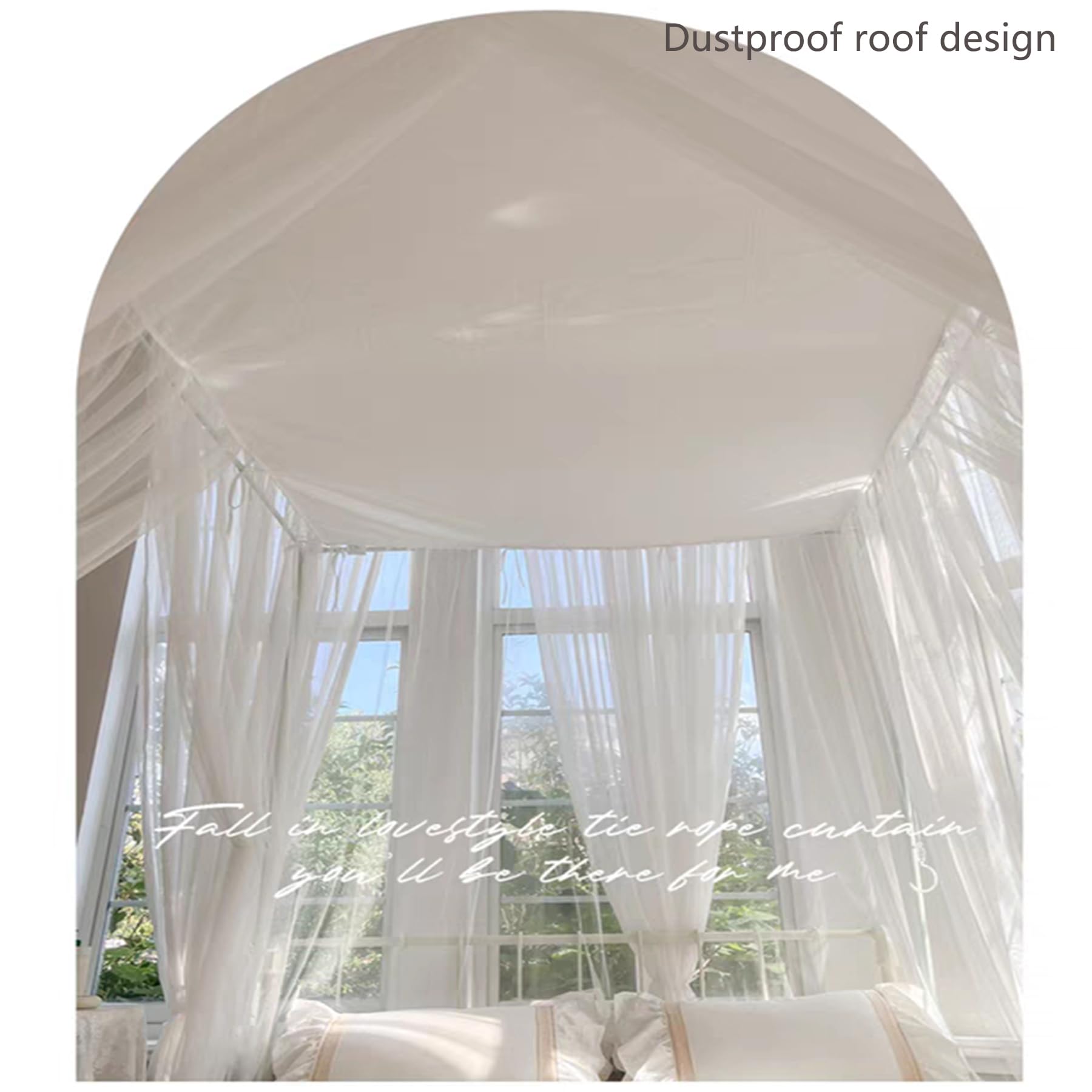 Full Size Metal Canopy Bed Frame with Curtain - Queen Canopy Bed Posts for Wood/Metal Beds, Bedroom Decor in Latté Finish | Perfect for Master Bedrooms, Guest Rooms & Boho Chic Decor
