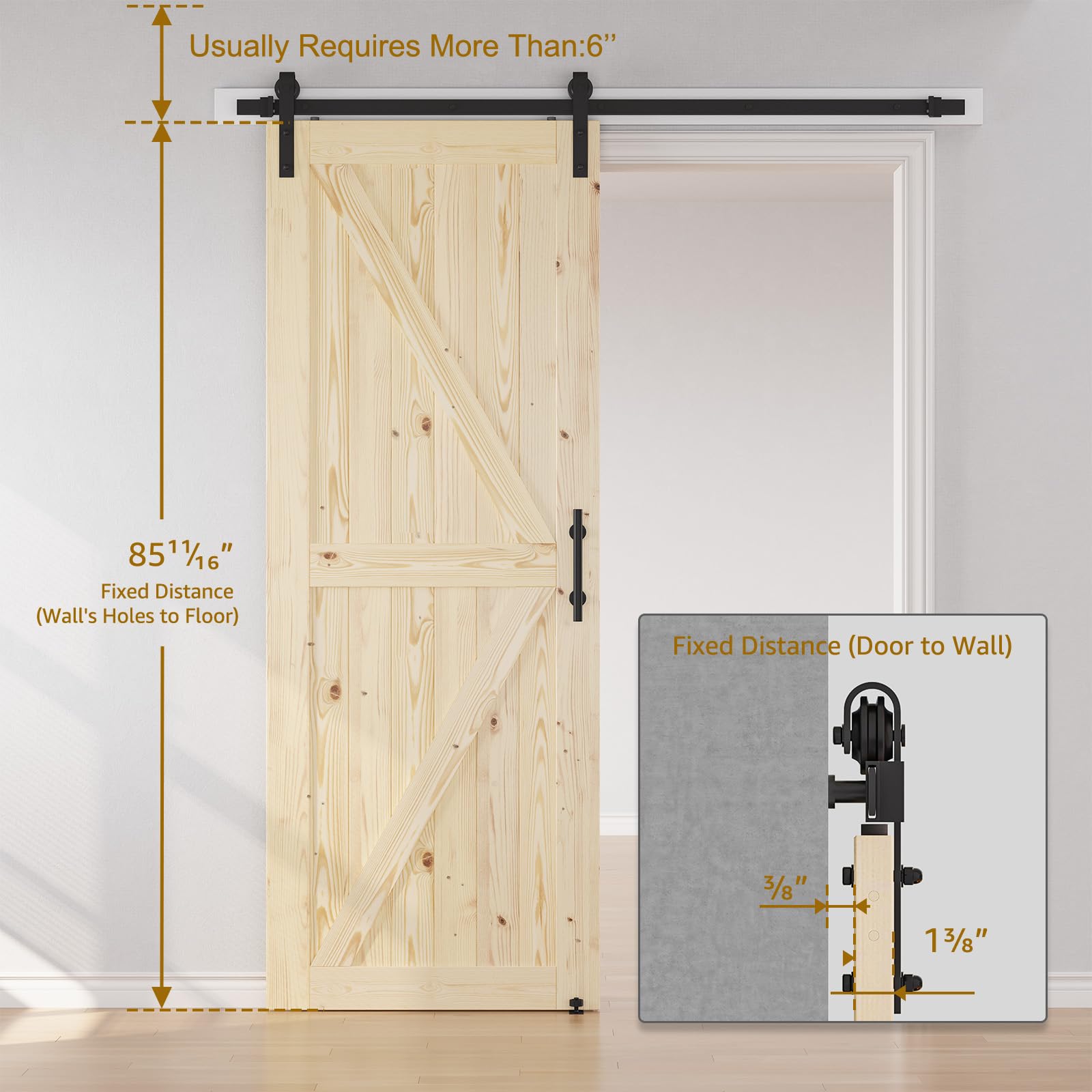 SMARTSTANDARD 38x84 Inch Sliding Barn Door with 6.6ft Hardware Kit - Unfinished Solid Spruce Wood - DIY Stainable Natural Finish - Perfect for Bedroom, Closet, or Farmhouse Style Home Decor