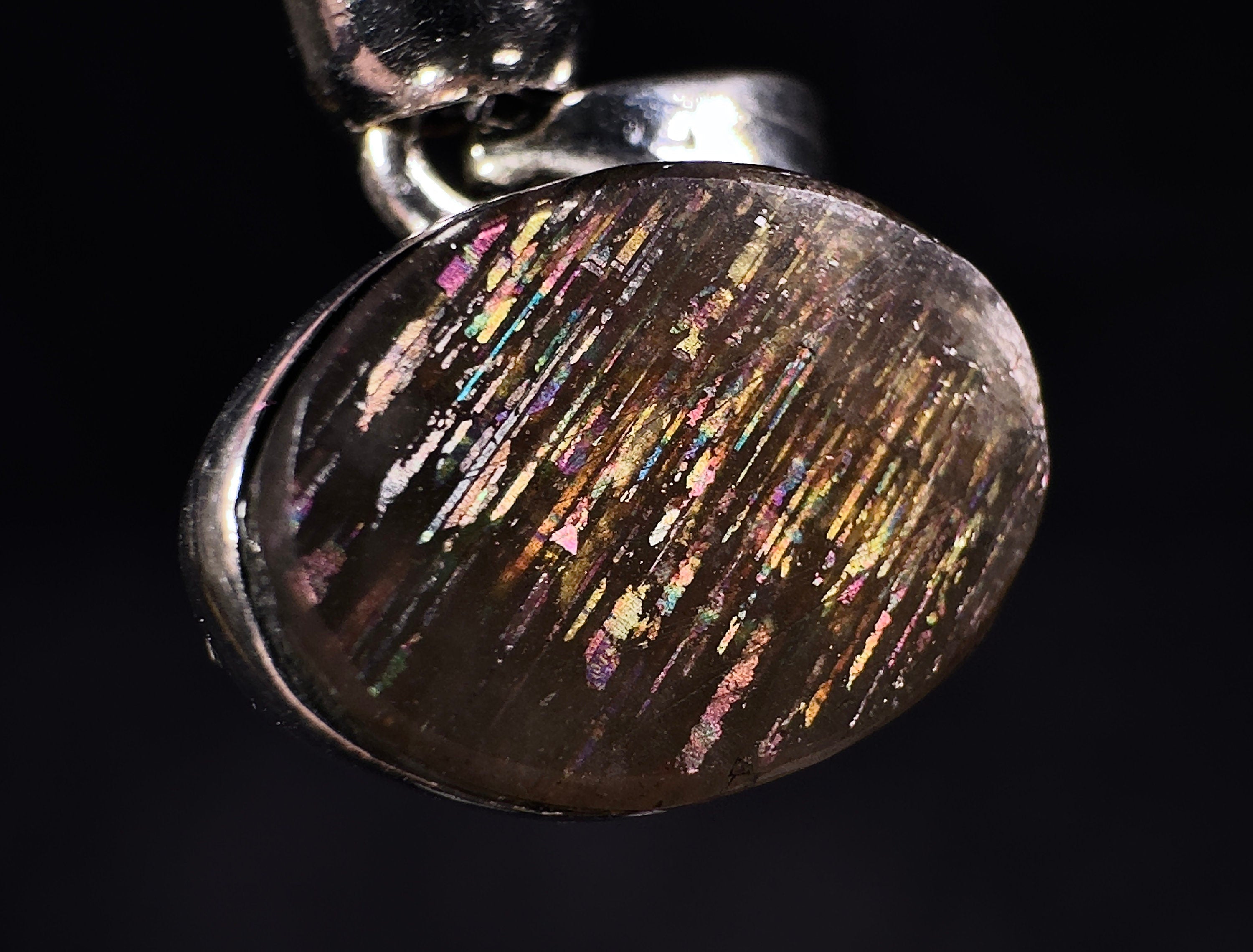 Genuine Rainbow Meteor Shower Sunstone Crystal Pendant Necklace - Sterling Silver Oval Tanzanian Gemstone Jewelry - Perfect for Spiritual Healing, Meditation & Boho Fashion