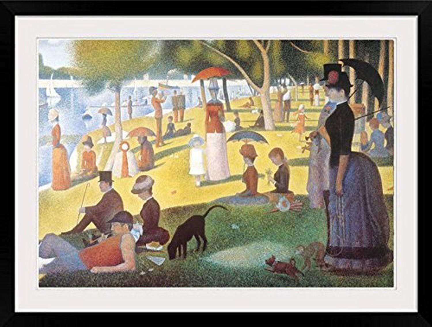 Framed Art Print - A Sunday Afternoon on The Island of La Grande Jatte by Georges Seurat | 40x30 Inch Pointillist Museum Quality Poster with Mat | Wall Decor for Living Room, Office & Gallery