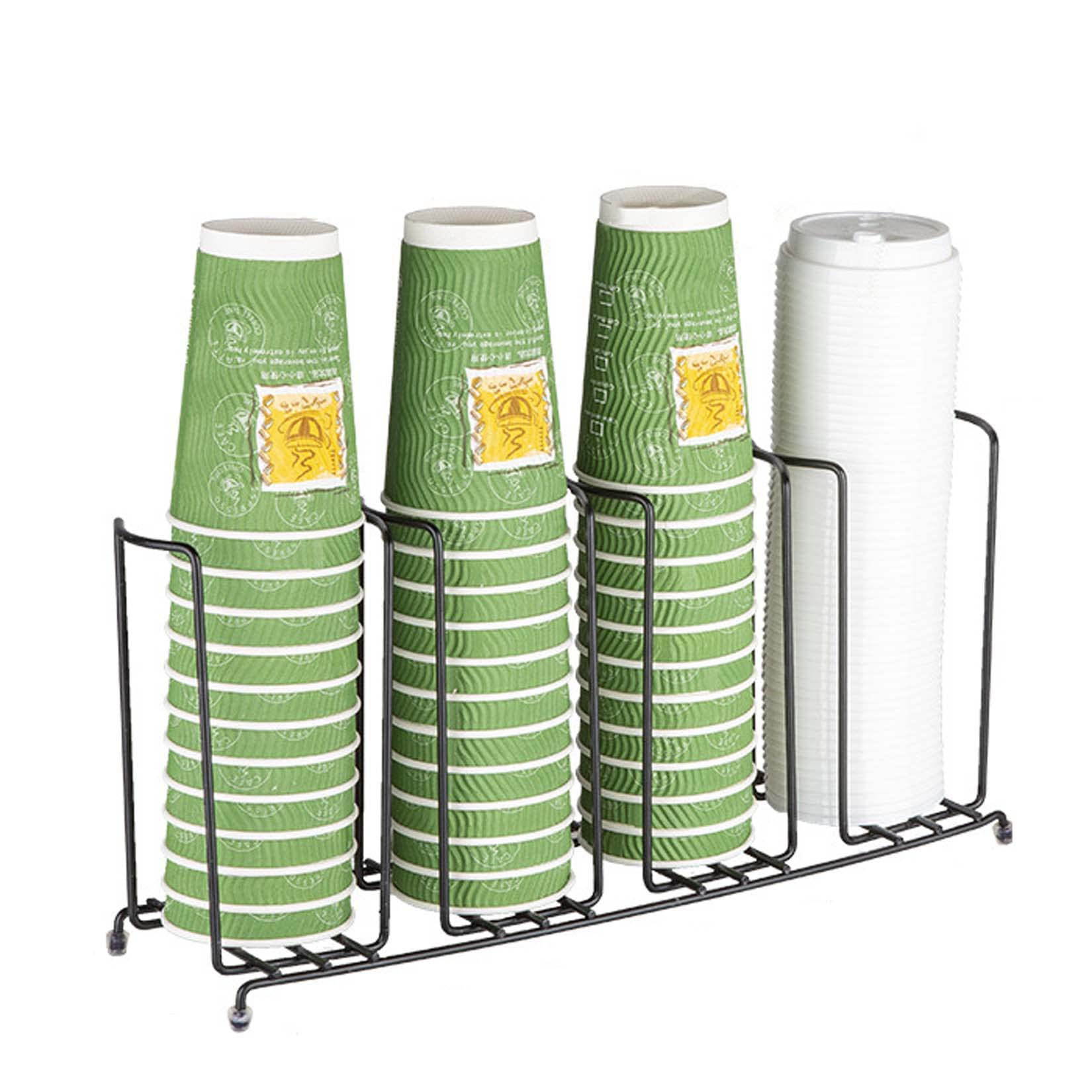 CARWERL 4-Grid Iron Cup Holder with Cover - Heavy Duty Disposable Cup Organizer for Coffee Shops, Restaurants & Buffets - Countertop Storage Rack for Bar, Kitchen & Commercial Use - Perfect for Busy Cafes, Office Break Rooms & Event Catering