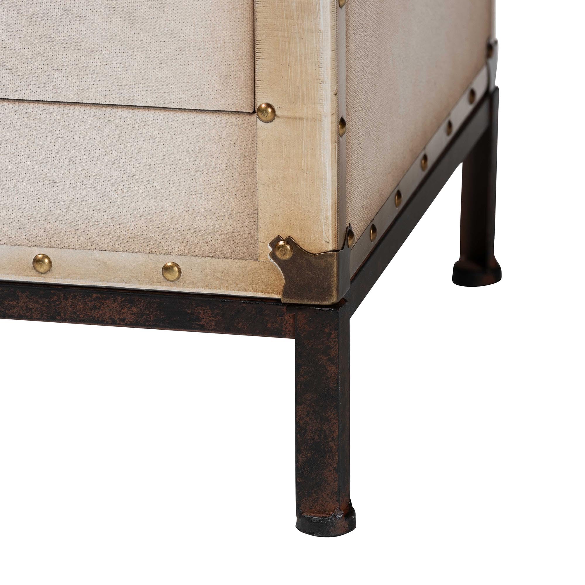 Baxton Studio Laura Canvas Trunk End Table with 2 Drawers in Beige - Perfect for Living Room, Bedroom, or Office Storage and Decor