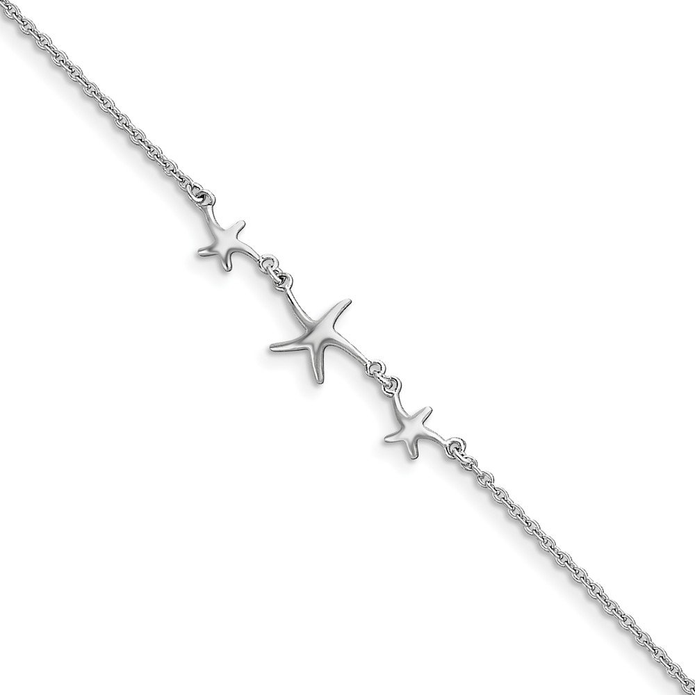 Jewels By Lux Sterling Silver Rhodium-Plated 10 Inch with 1 Inch Extension Three Stars Ankle Bracelet - Perfect for Beach Vacations, Summer Outfits & Gift Giving