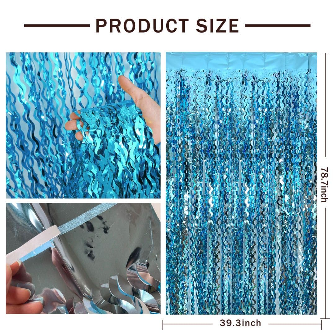 Blue Streamers & Fringe Backdrop - Frozen & Ocean Themed Party Decorations for Birthday, Under The Sea, Pool & Beach Parties - Perfect for Baby Showers, Bridal Showers & Holiday Celebrations