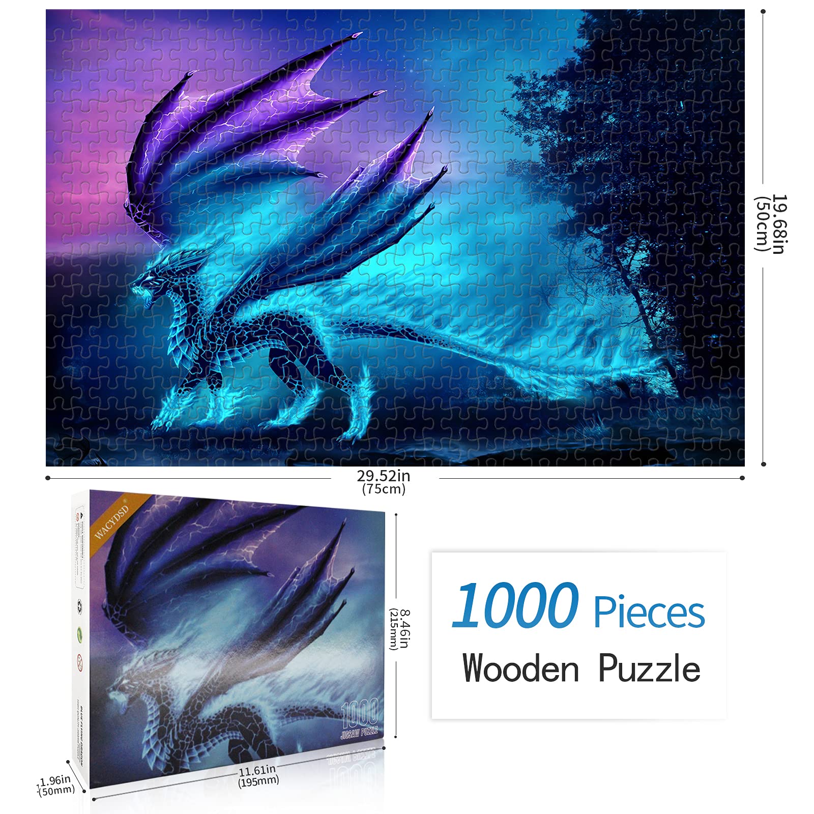 1000 Piece Dragon in The Mountains Jigsaw Puzzle for Adults - Premium Wooden DIY Puzzle Kit, Unique Gift & Modern Home Decor for Puzzle Lovers (Perfect for Relaxation, Family Game Night & Home Office Decoration)