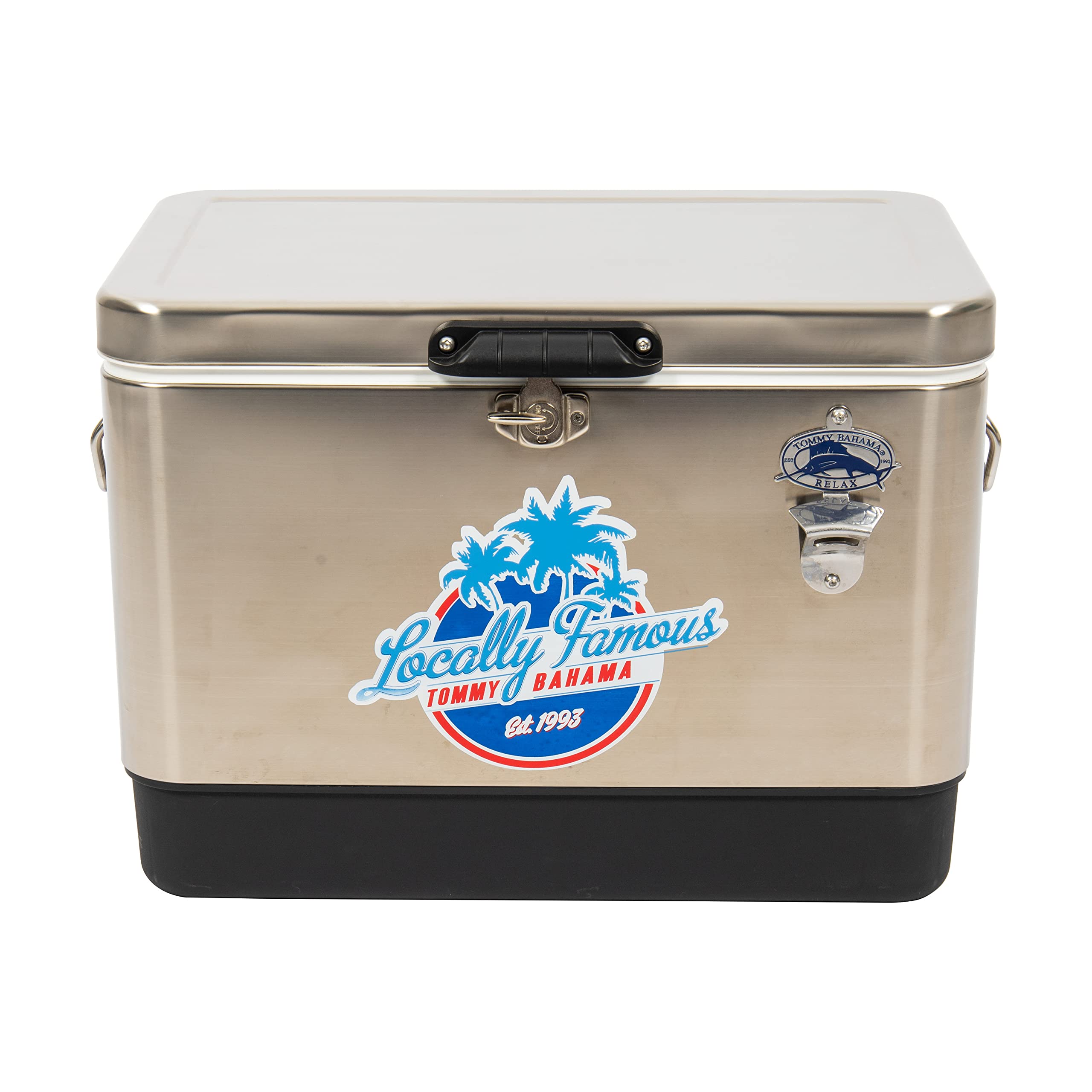 Tommy Bahama 54 Quart Stainless Steel Cooler with Bottle Opener - Portable Ice Chest for Beach, Camping, Tailgating & Outdoor Adventures