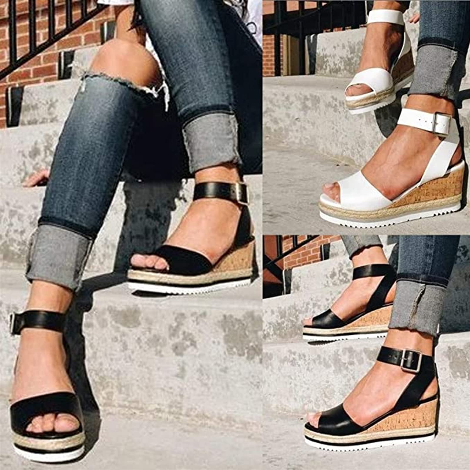 Women's Wedge Sandals - Open Toe Dressy Summer Platform Sandals with Buckle Ankle Strap | Comfortable Beach Wedges for Casual Outings & Vacation Wear