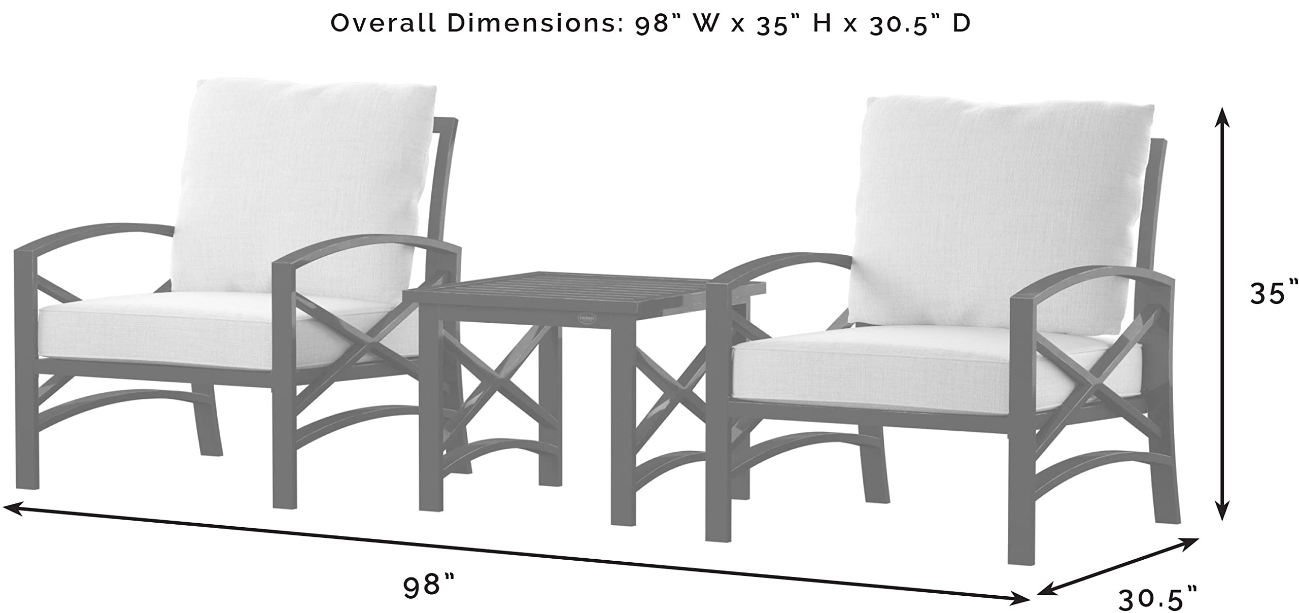Crosley Furniture Kaplan 3-Piece Outdoor Patio Set - White Wicker Chairs with Gray Cushions & Side Table - Perfect for Porch, Deck, Garden or Backyard Relaxation