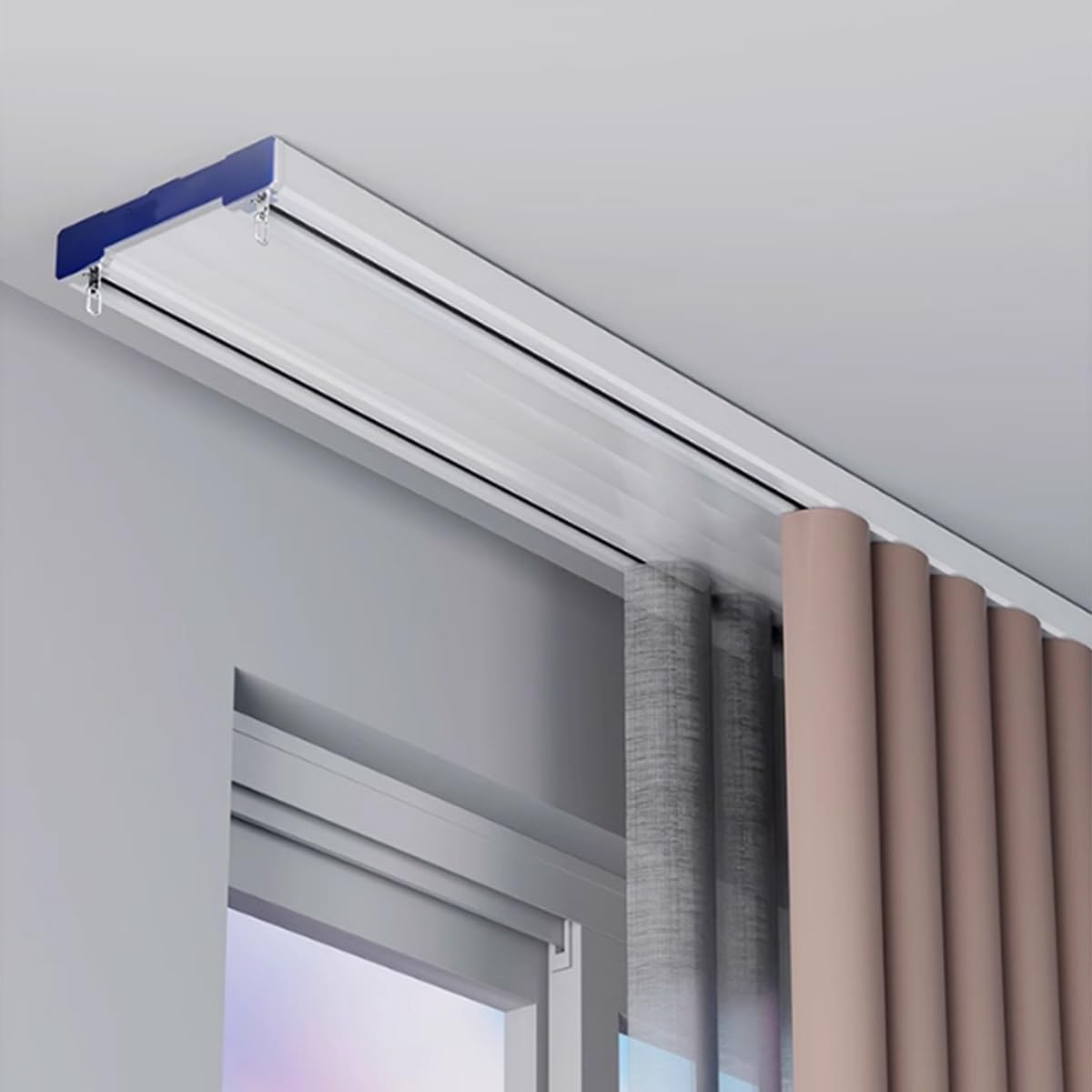 Heavy Duty Silent Double Curtain Track - Ceiling Mount Aluminum Rails 3.3FT to 26.2FT for Living Room, Bedroom & Room Divider - White (7.4M/24.3FT) - Perfect for Noise Reduction & Smooth Gliding in Home & Office Spaces