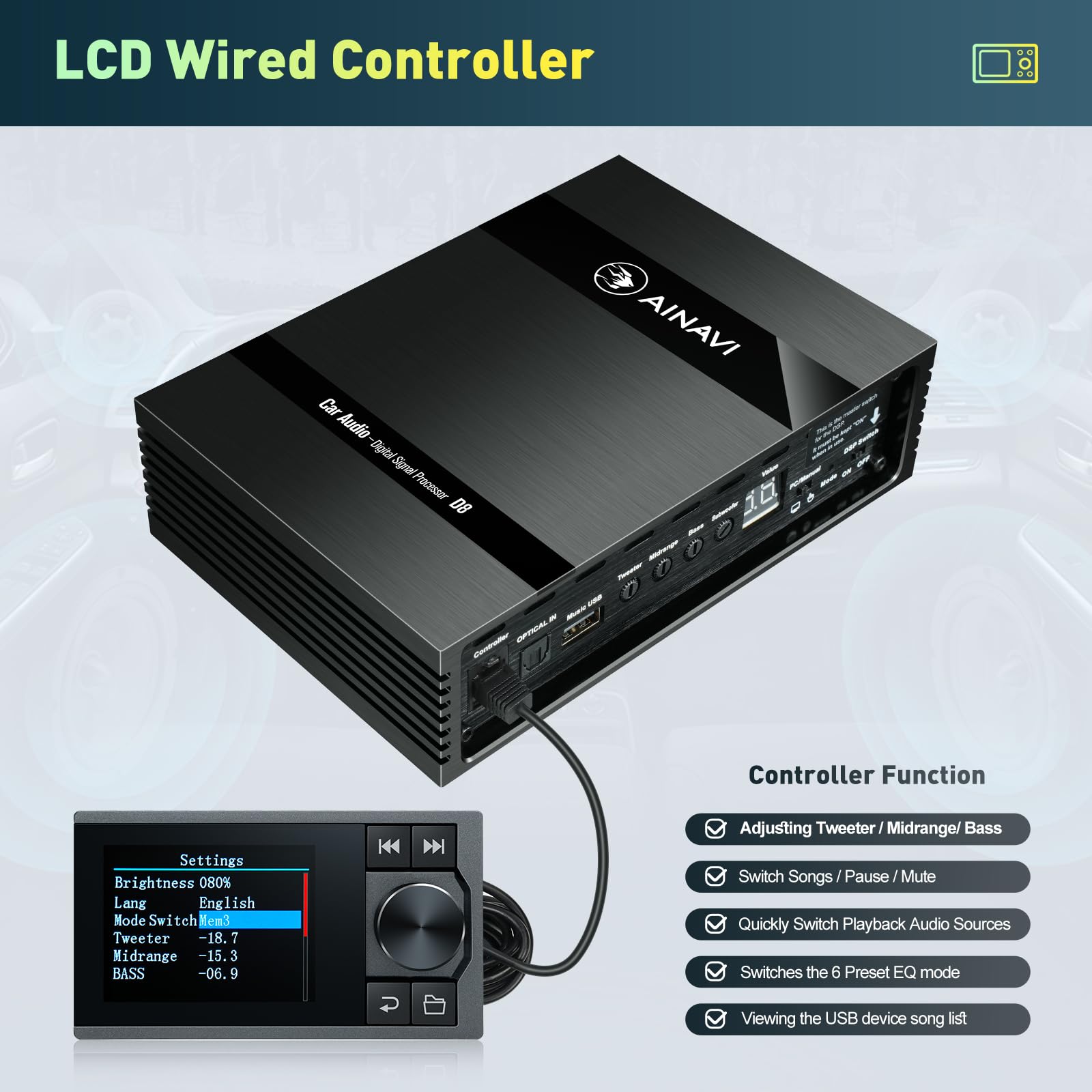 4-Channel Car Audio DSP Equalizer with 8-Channel Output & Built-in Amplifier - 31-Band Graphic EQ for Premium Sound Tuning - Perfect for Car Audio Upgrades & Custom Sound Systems