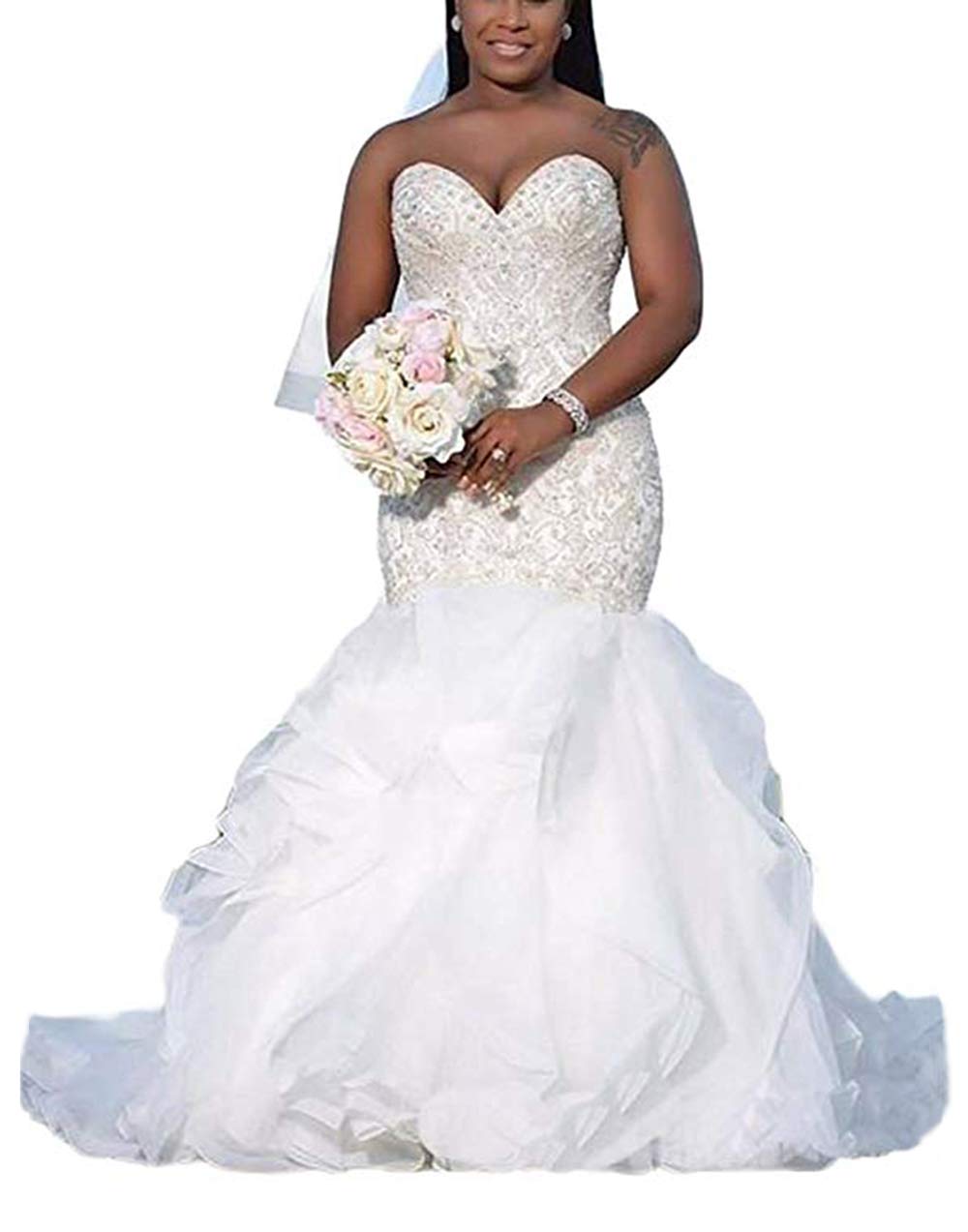 Elegant Sweetheart Neckline Mermaid Wedding Dress for Women - Long Beaded Pleats Bridal Gown | Perfect for Beach, Church & Formal Wedding Ceremonies