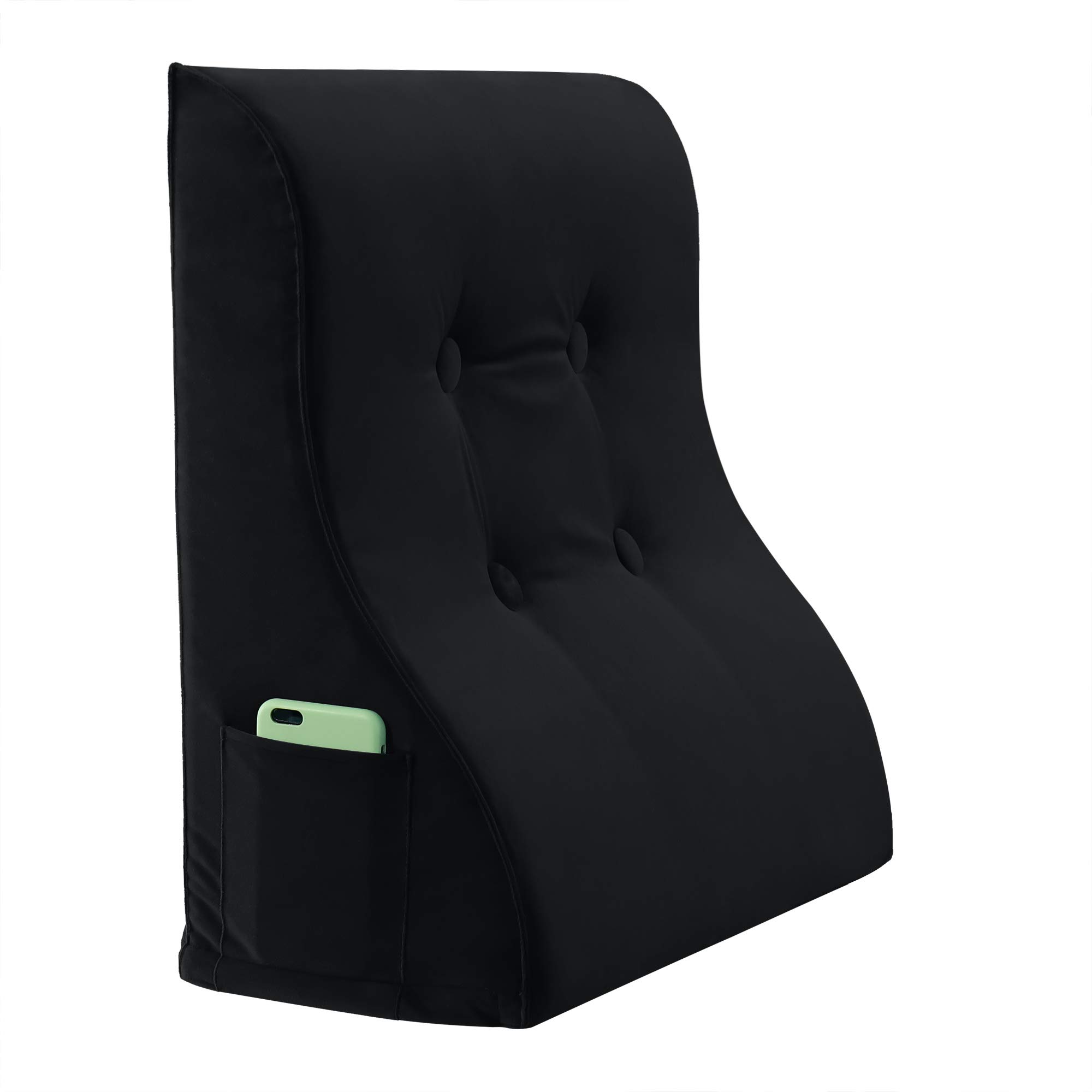 **VERCART Reading Pillow for Adults - Bed Wedge with Back Support, Shredded Memory Foam, Pockets for Books & Remote - Black (18x9x21 Inches) - Perfect for Reading in Bed, Watching TV, or Relaxing**