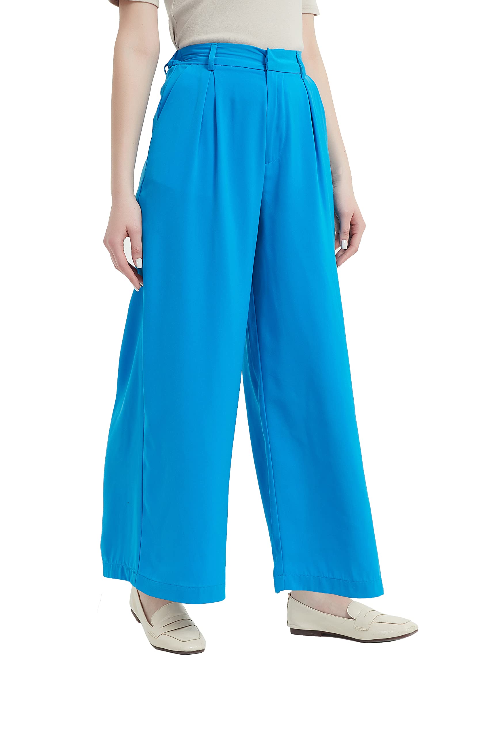Tronjori Women's High Waist Wide Leg Palazzo Pants - Comfortable Casual Trousers for Everyday Wear (Regular Size) | Perfect for Office, Travel & Lounge