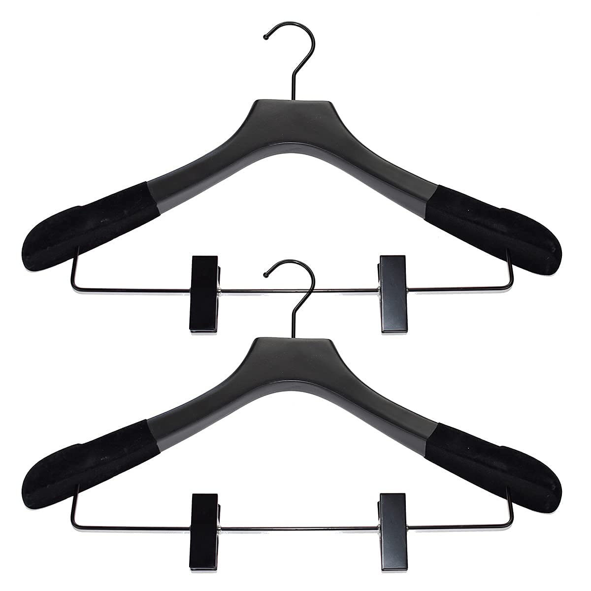Premium Wooden Clothes Hangers with Non-Slip Clips - Heavy Duty Wide Shoulder Suit & Pants Hangers (White with Black Velvet, 100 Pack) - Ideal for Closet Organization & Luxury Garment Storage