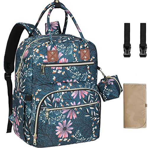 Tenot Large Capacity Baby Diaper Backpack with Changing Station - Waterproof Travel Diaper Bag for Boys & Girls, Stylish Navy Floral Diaper Backpack for Moms | Perfect for Daycare, Travel & On-the-Go Parenting
