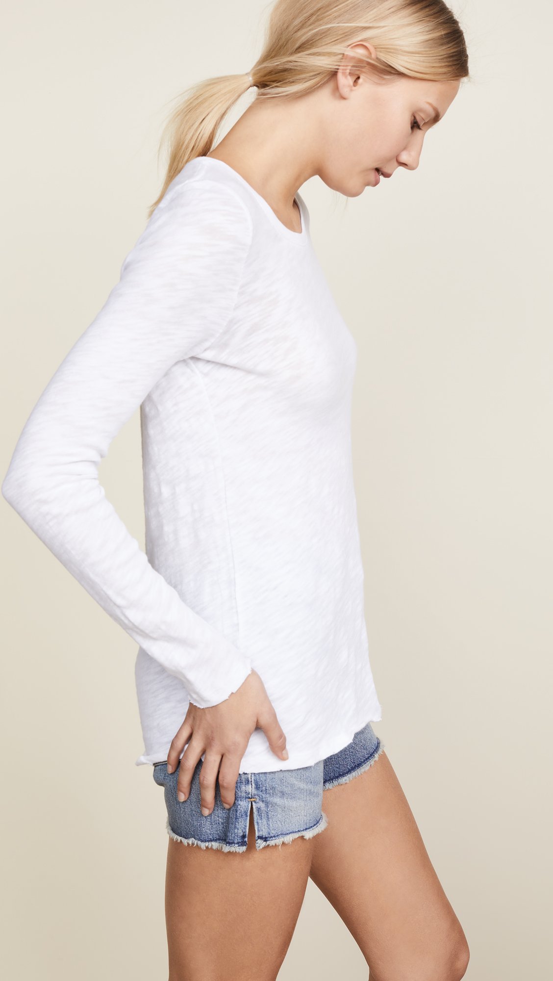 Women's Distressed Long Sleeve Vintage Washed T-Shirt - White XL | Casual Streetwear, Layering Essential for Fall & Winter Fashion