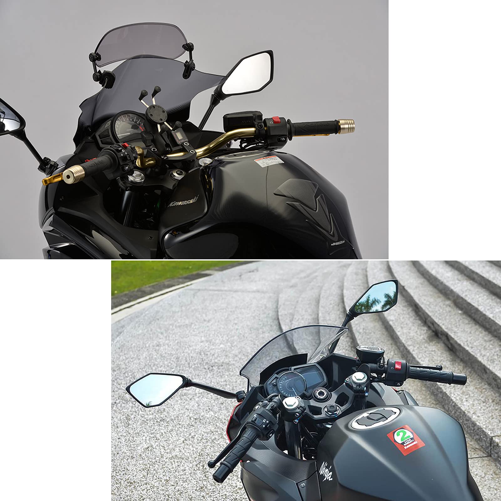 Mamiko Universal Motorcycle Rear View Mirrors - Compatible with Kawasaki Ninja 400 (2018-2021), Ninja 250 (2011-2018), ZX6R, ZX636, 650, 300R & EX300 ABS - Durable Replacement Side Mirrors for Enhanced Safety & Visibility on Road Trips