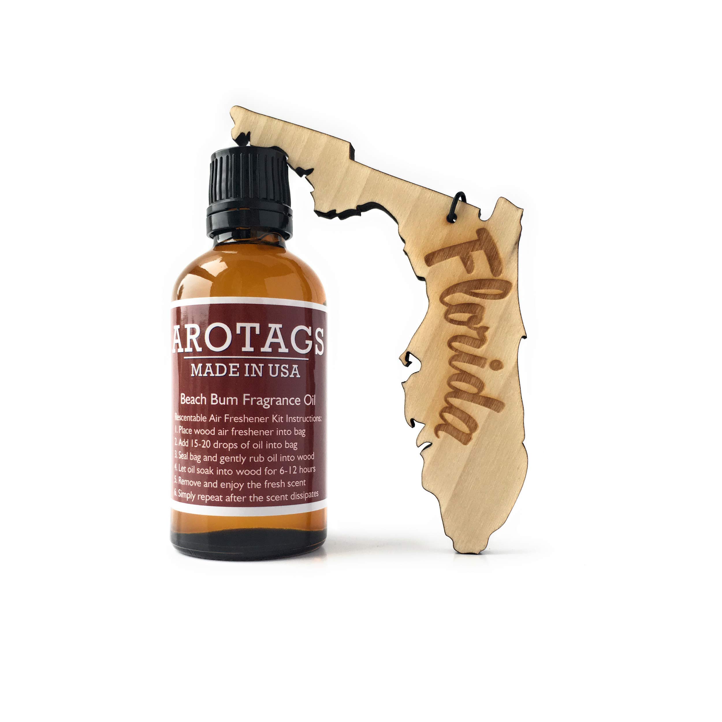 Florida Wooden Car Air Freshener - Long Lasting Cool Breeze Scent (365+ Days) - Includes Hanging Mirror Diffuser & Fragrance Oil - 100% American Made - Perfect for Cars, Trucks, RVs & Home Décor