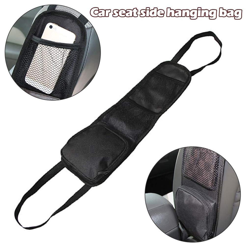 **Car Seat Organizer with Multiple Pockets - Hanging Storage Bag for Cars & Trucks - Mesh Drink Holder & Phone Holder - Perfect for Road Trips & Daily Commutes (Black)**