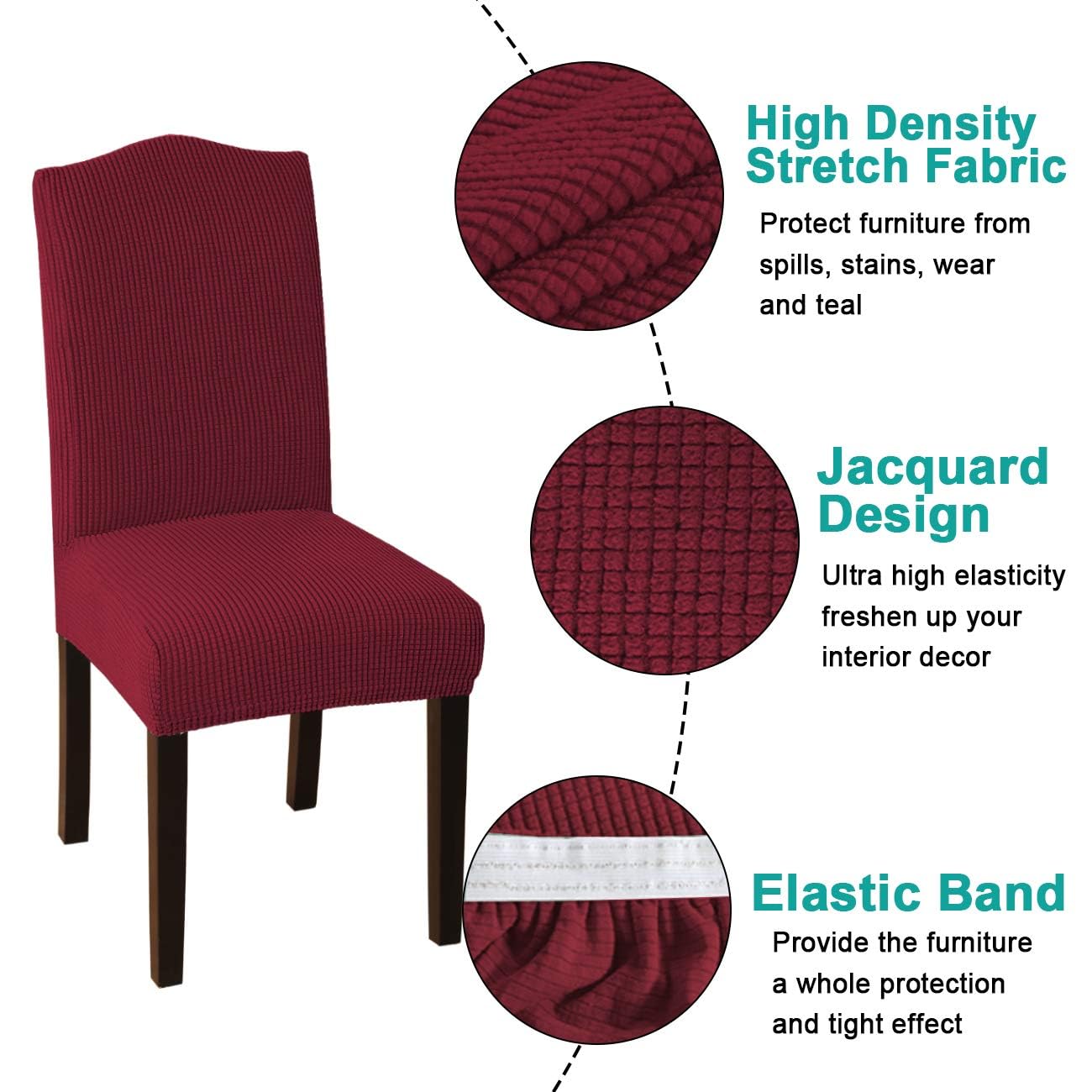 **Turquoise Christmas Chair Covers Set of 4 - Stretchable Spandex Dining Room Chair Slipcovers, Parson Chair Covers for Kitchen, Hotel, Wedding Ceremony - Burgundy (Perfect for Holiday Decor & Home Styling)**