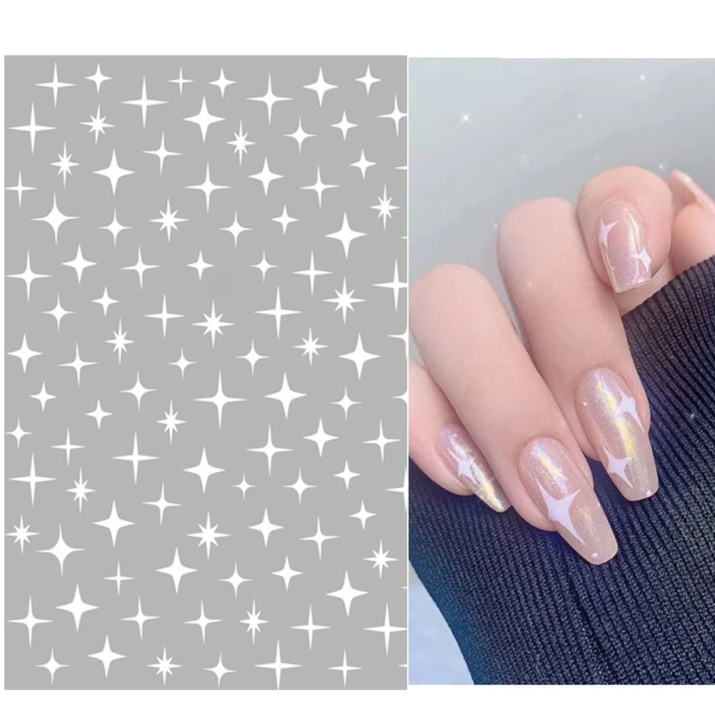 7 Sheets 3D Metallic Stars Nail Art Stickers - Self-Adhesive Glitter Gold Silver White Nail Decals for Acrylic Nails, Manicure & Pedicure | Perfect for Salon, Home DIY Nail Art & Party Nail Designs