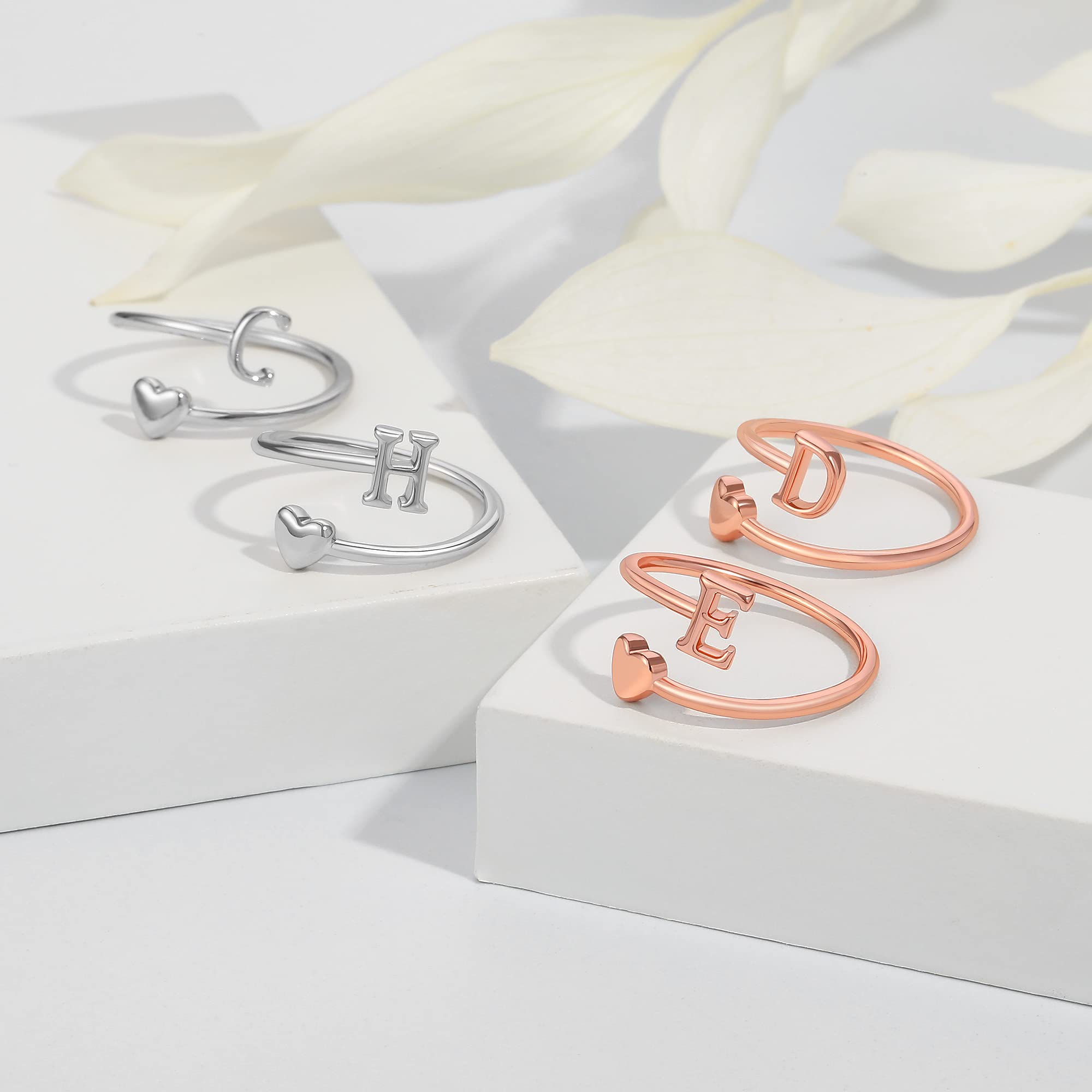 Heart Initial Rings for Women & Teen Girls - Adjustable Stackable Cute Letter Rings - Perfect for Valentine's Day Gifts, Birthday Presents, and Everyday Fashion Jewelry