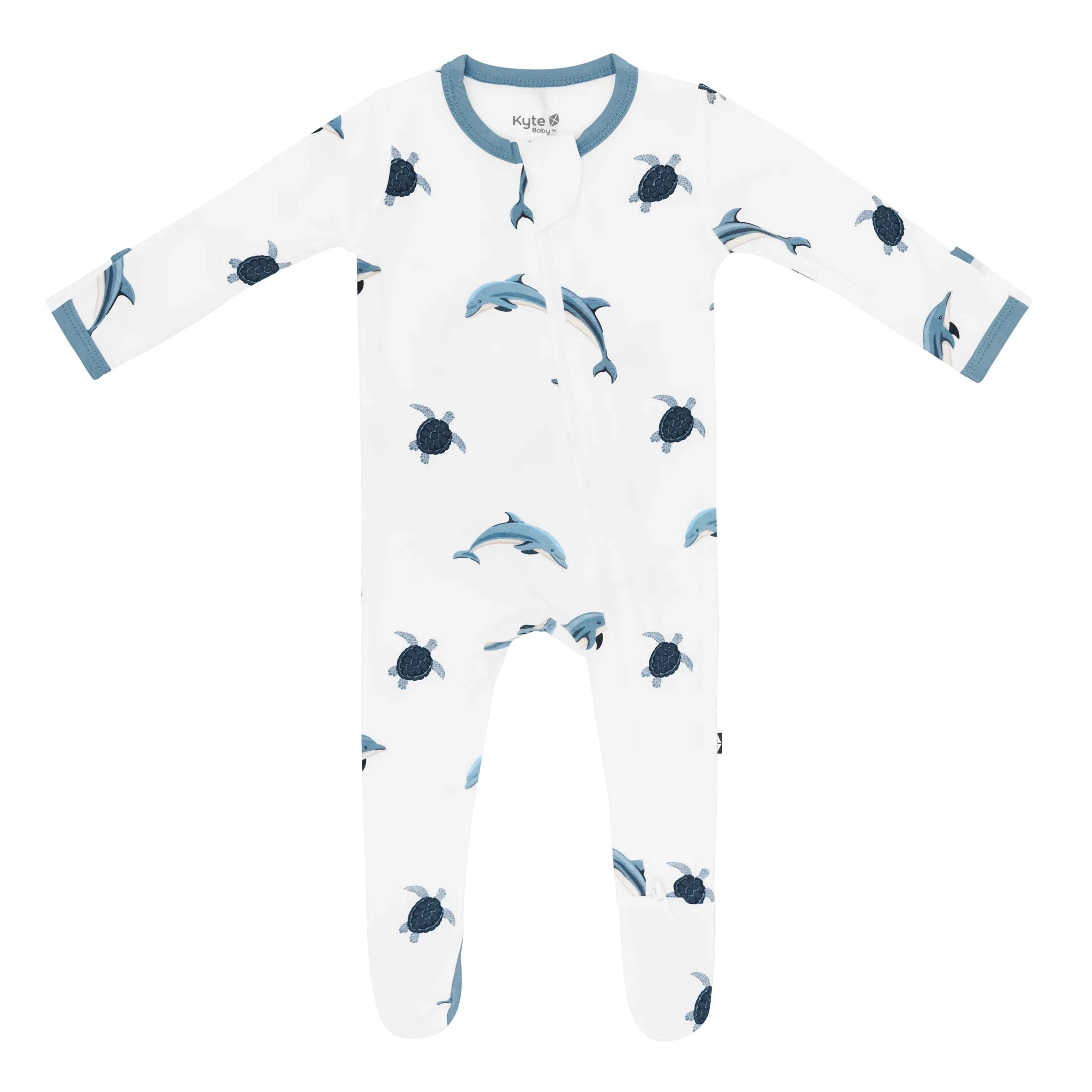 Kyte Baby Organic Cotton Zippered Footie Pajamas for Infants & Toddlers - Soft & Snug Sleepwear with Dolphin Print - Perfect for Nursery, Bedtime & Playtime