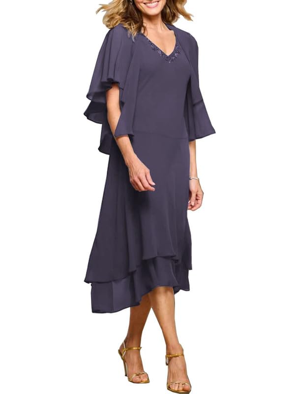 Elegant 2-Piece Tea Length Mother of the Bride Dress Set with Jacket - Long Chiffon Formal Wear for Weddings, Receptions & Special Occasions