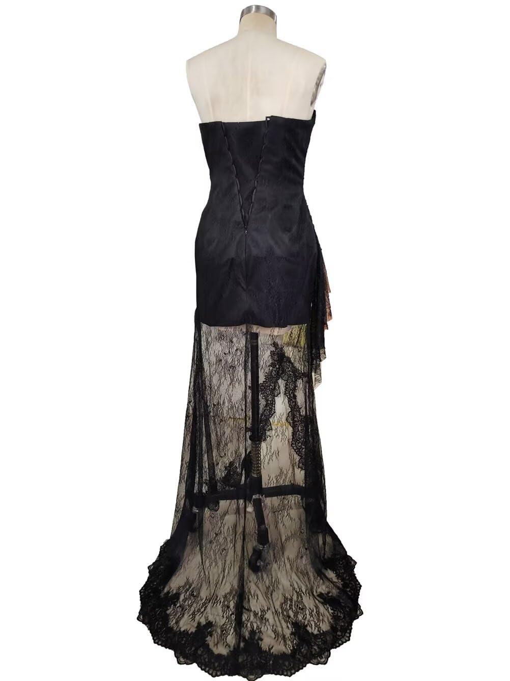 Elegant Strapless Lace Evening Gown with Long Gloves - Sexy High Slit Cocktail Dress for Prom, Wedding & Formal Events