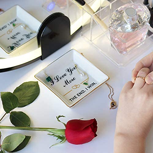 Best Birthday Gifts for Wife - Thoughtful Anniversary Jewelry Tray & Ceramic Ring Dish Holder - Perfect Gift for Mom from Daughter or Son - Great for Home Decor & Jewelry Organization