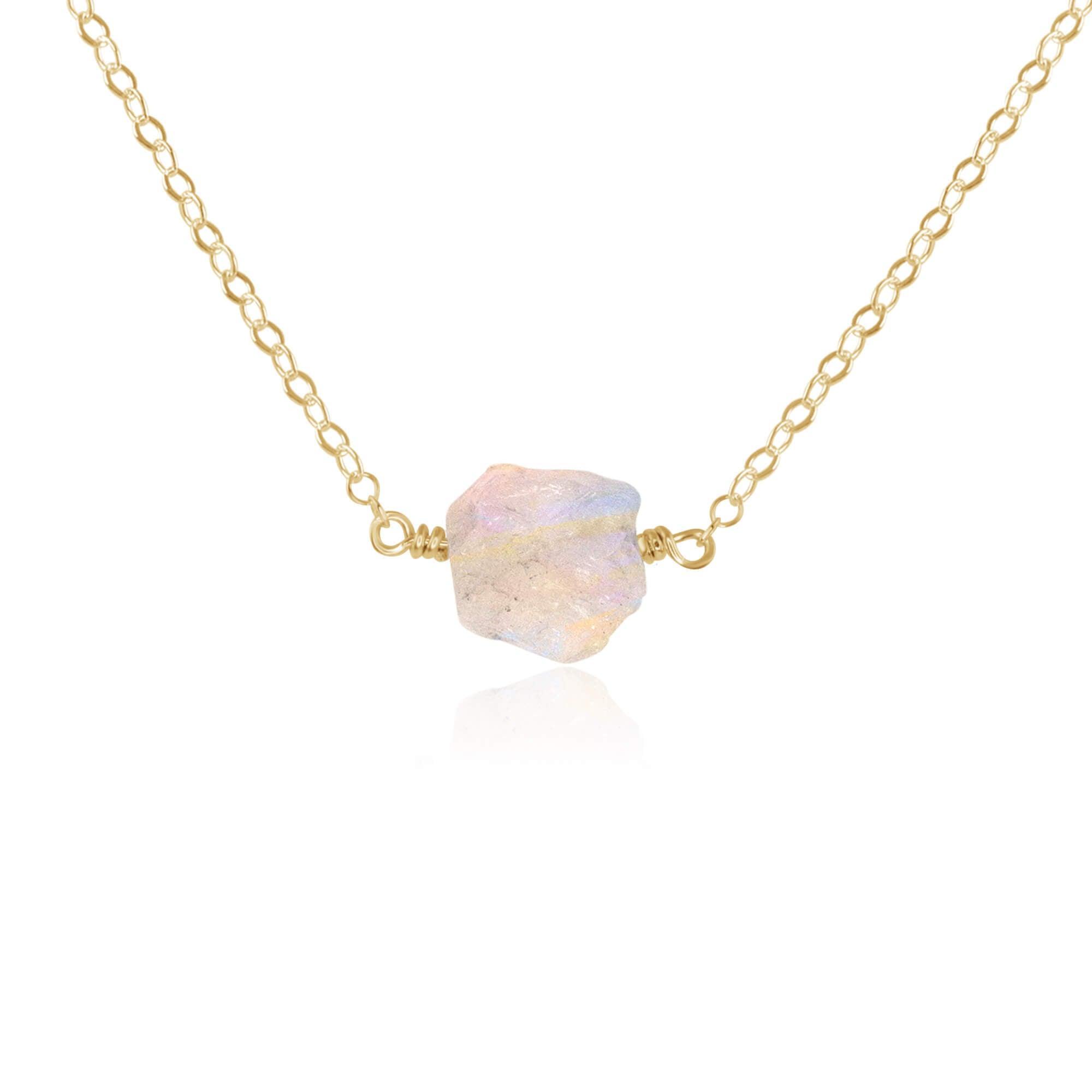 Natural Rainbow Moonstone Crystal Nugget Necklace – Handmade Raw Stone Jewelry for Women – Perfect for Boho Style, Meditation & Spiritual Healing