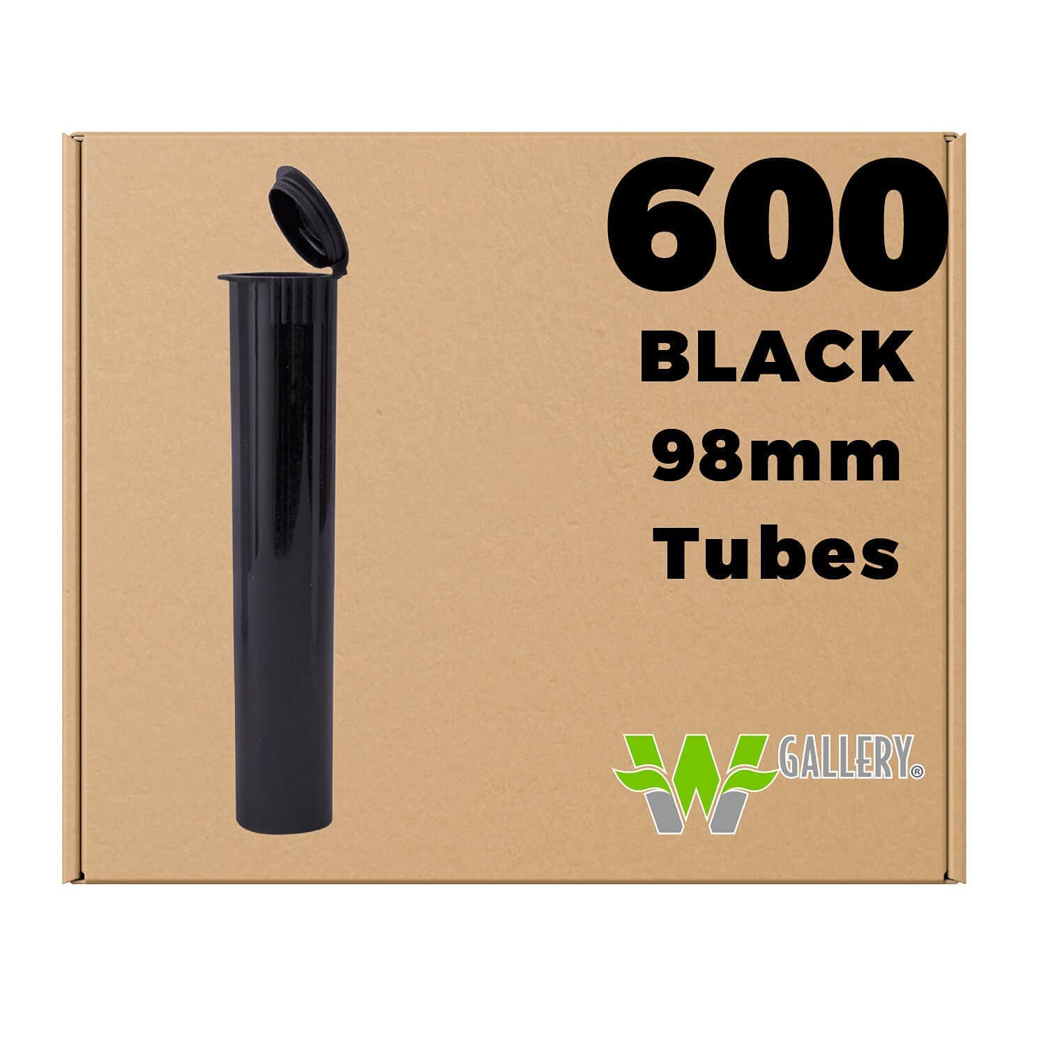 W Gallery 600 Black 98mm Open Cap Pop Top Tubes - Airtight Smell Proof Plastic Containers - Medical Grade Prescription Bottles for Pills, Herbs, Flowers & Supplements (Bulk Pack) - Perfect for Medication Storage, Travel Organizers & DIY Craft Projects