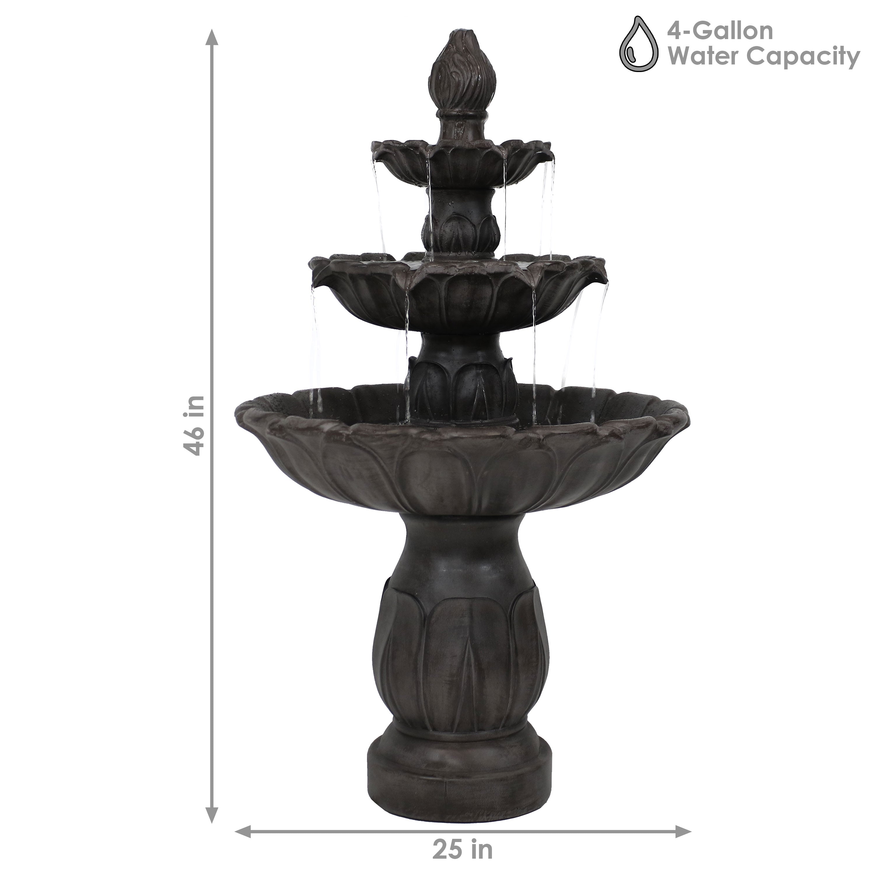 Sunnydaze Classic 3-Tier Tulip Outdoor Water Fountain - Garden Decor, Patio, Yard, and Backyard Relaxation