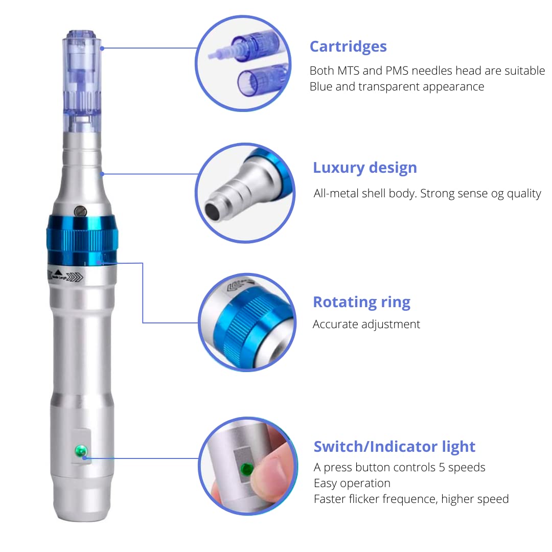 Dr. Pen Ultima A6 Professional Wireless Electric Microneedling Pen Kit - 12pins x2 + 36pins x3 Cartridges for Face & Body Skin Rejuvenation - At-Home Derma Roller Treatment for Acne Scars, Wrinkles & Hair Growth