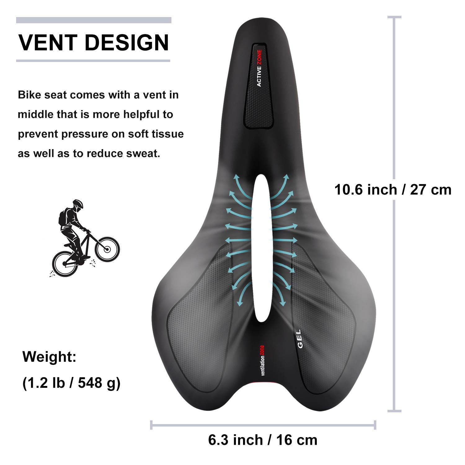 Comfortable Bike Seat Gel Cushion - Universal Bicycle Saddle for Men & Women - Perfect for MTB, Mountain, Road, Trekking & Cross Bikes - Ideal for Long Distance Cycling & Commuting