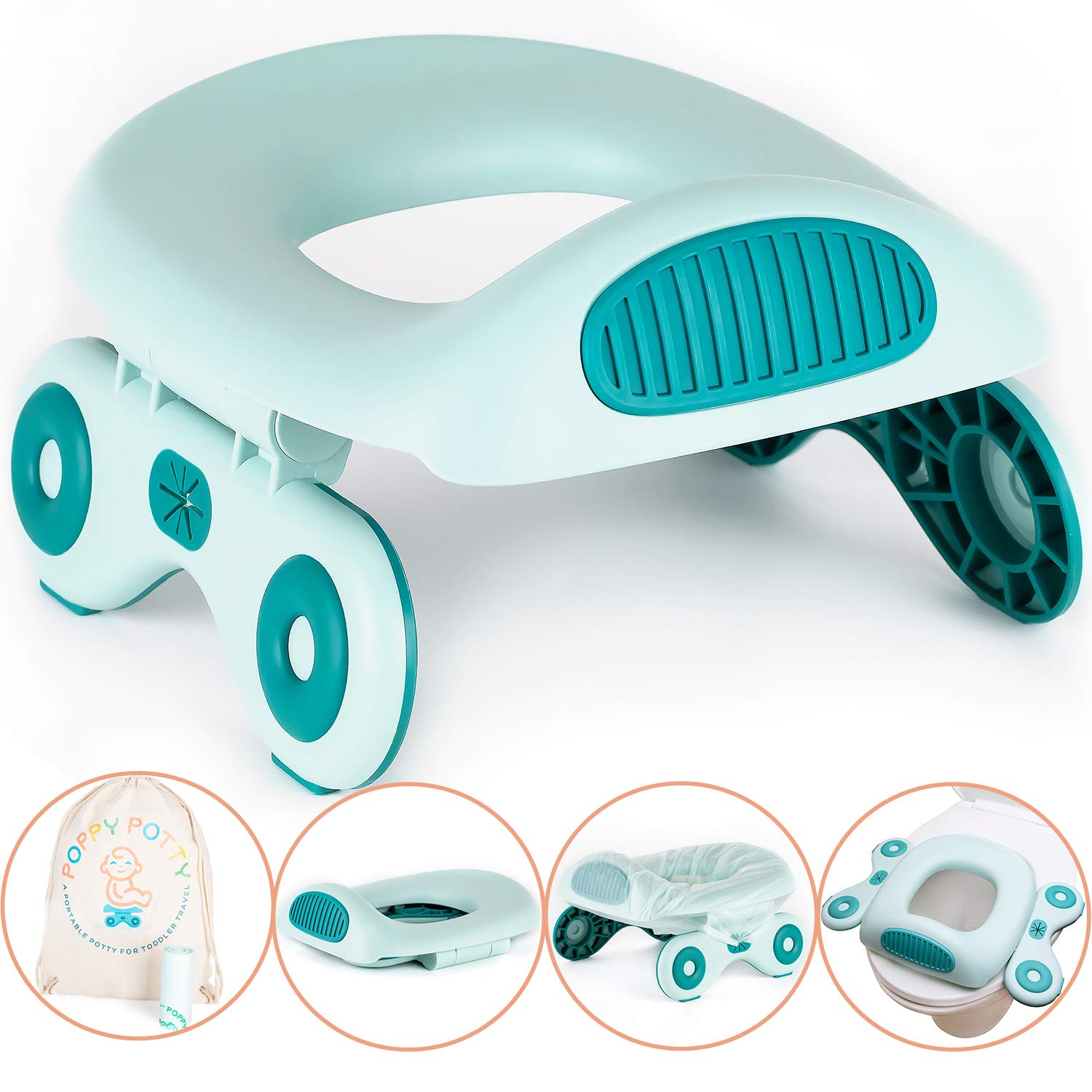 Portable Toddler Travel Potty Seat with 20 Disposable Liners & Carry Bag – Lightweight (<2lbs), 110lbs Weight Capacity – Kids Car Potty for Road Trips, Camping, Airplane Travel & Outdoor Adventures – Ideal for Family Vacations, Hiking, Emergency Use & Potty Training On-The-Go – Perfect for Roadside Stops, Theme Parks, Long Flights, and Beach Days